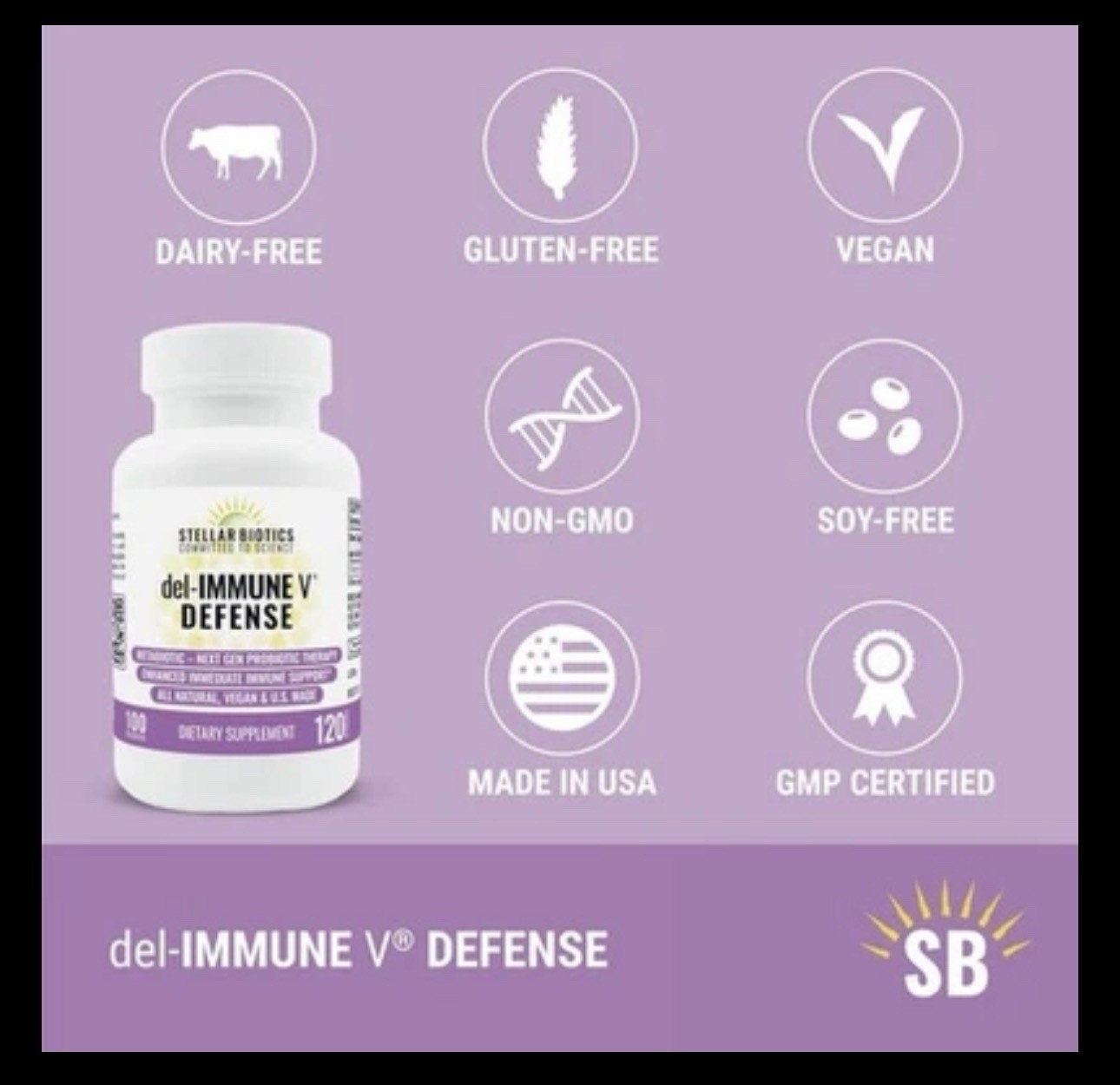 Stellar Biotics – del-Immune V® Defense 100mg, 120 Caps FREE SHIPPING
