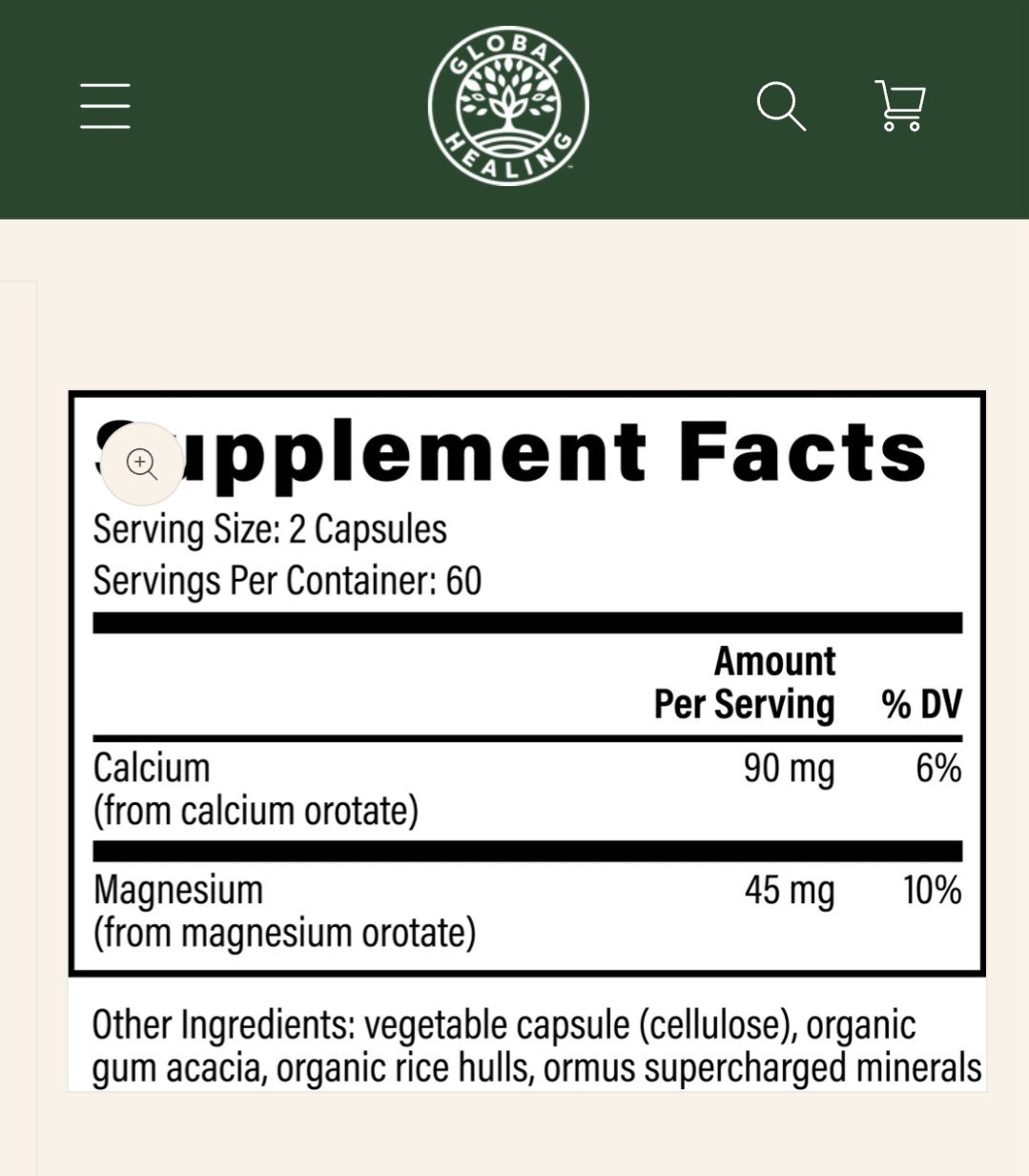 Global Healing Calcium & Magnesium Orotate 2:1 Non-GMO 120 Capsules