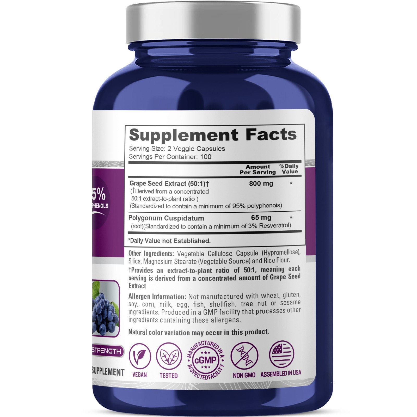 NusaPure Grape Seed Extract 40,000mg per Caps, 200 Vegan Capsules