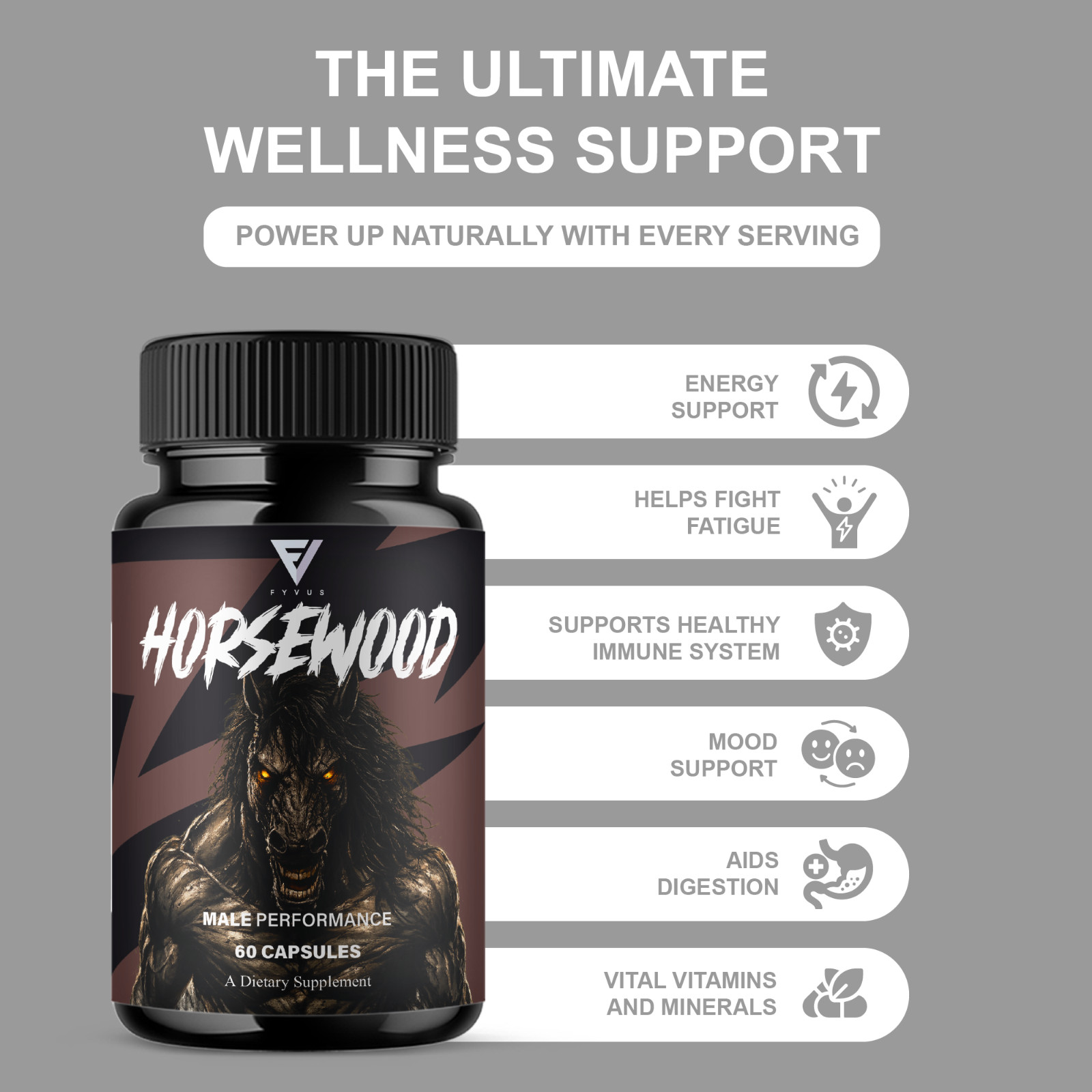 Horsewood Male Support Supplement, Horse Wood Male Pills (60 Capsules)