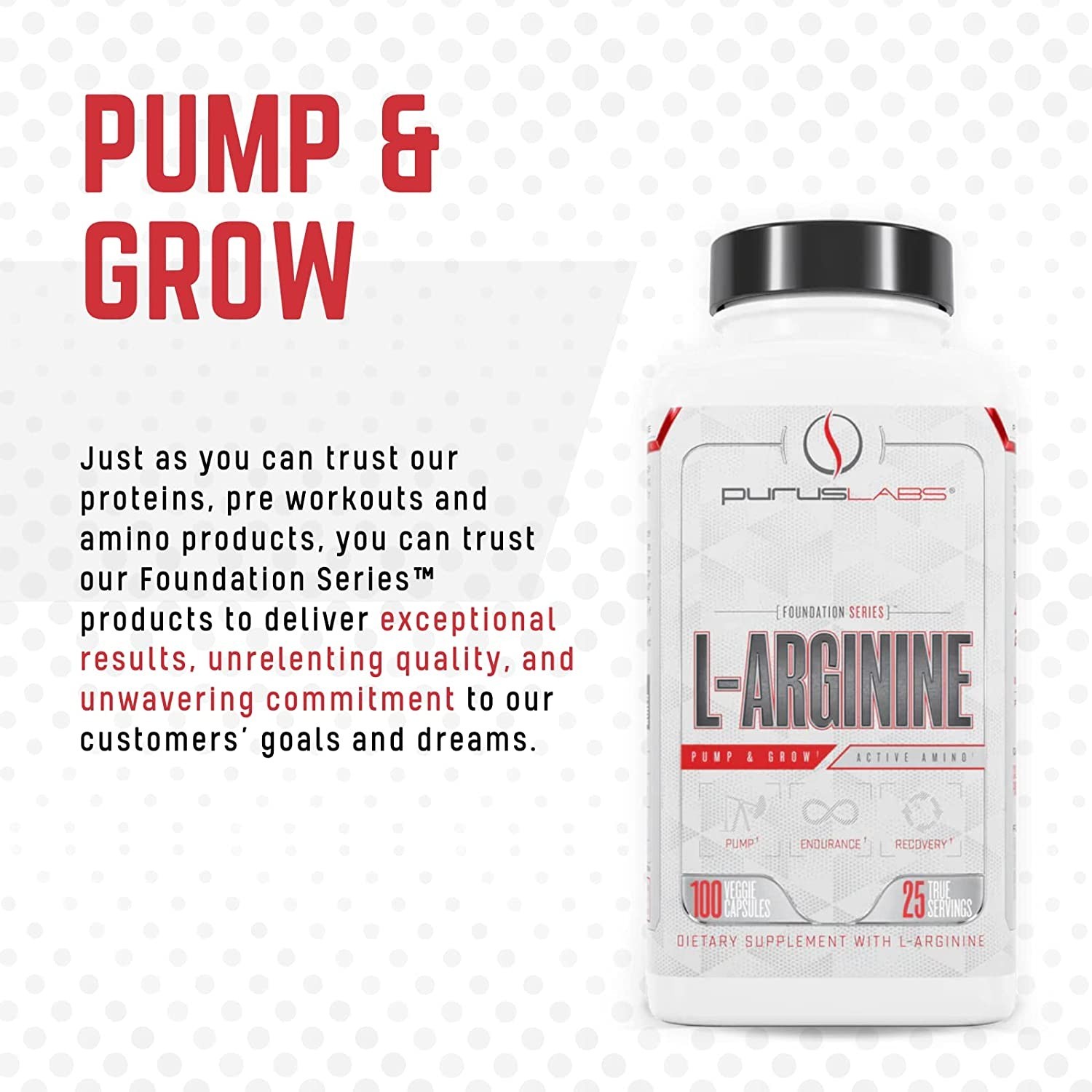 Purus Labs L-Arginine – Endurance – Recovery – Pump & Grow – 100 Capsules