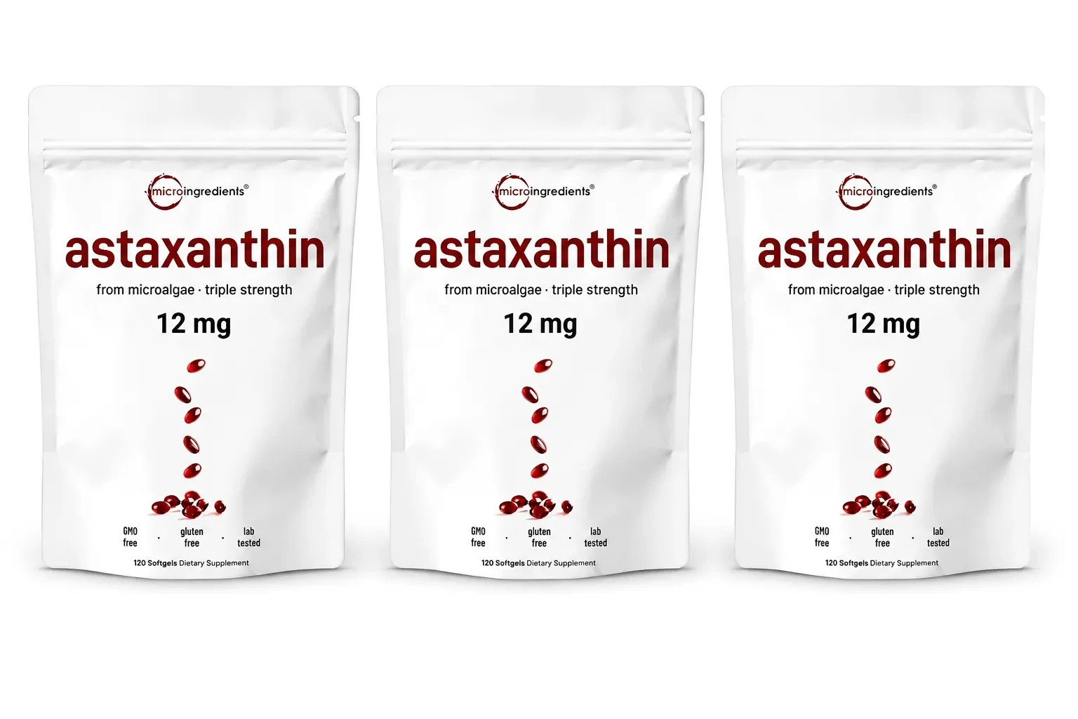12mg Astaxanthin 120 Softgels Antioxidant Fresh Microalgae Eye Joint Skin Health
