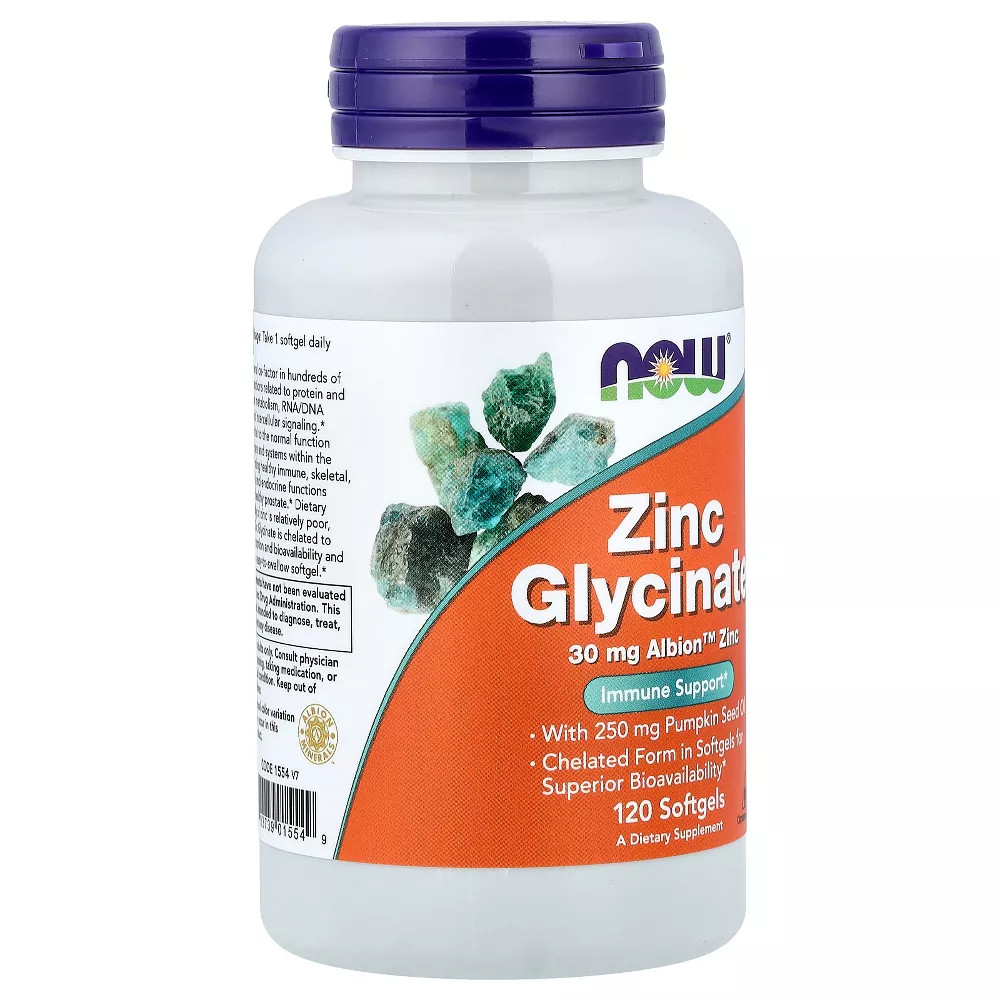NOW Foods Zinc Glycinate, Immune Support 120 Softgels ~ Exp 4/30