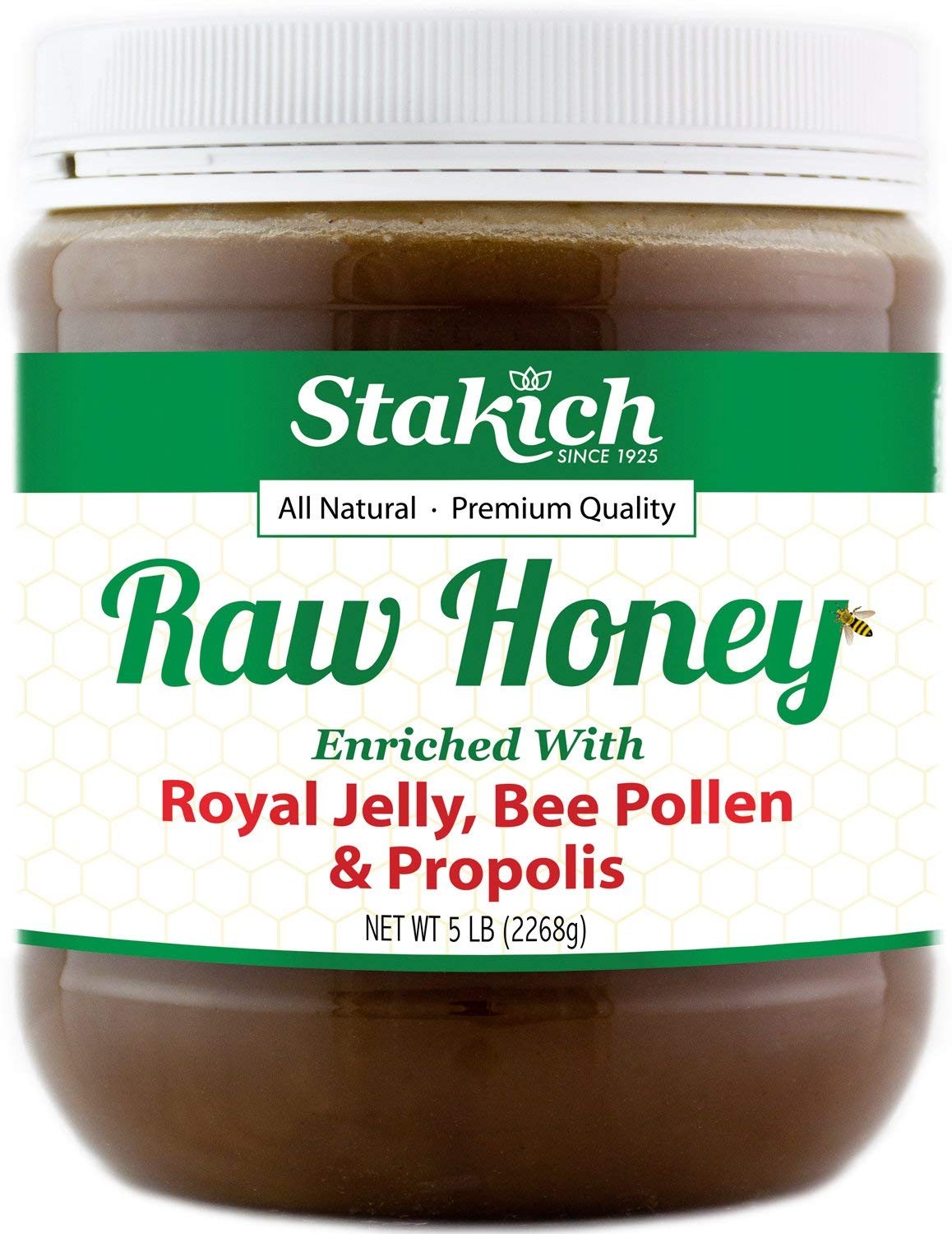 Stakich Royal Jelly, Bee Pollen, Propolis Raw Honey – Pure, Unprocessed,