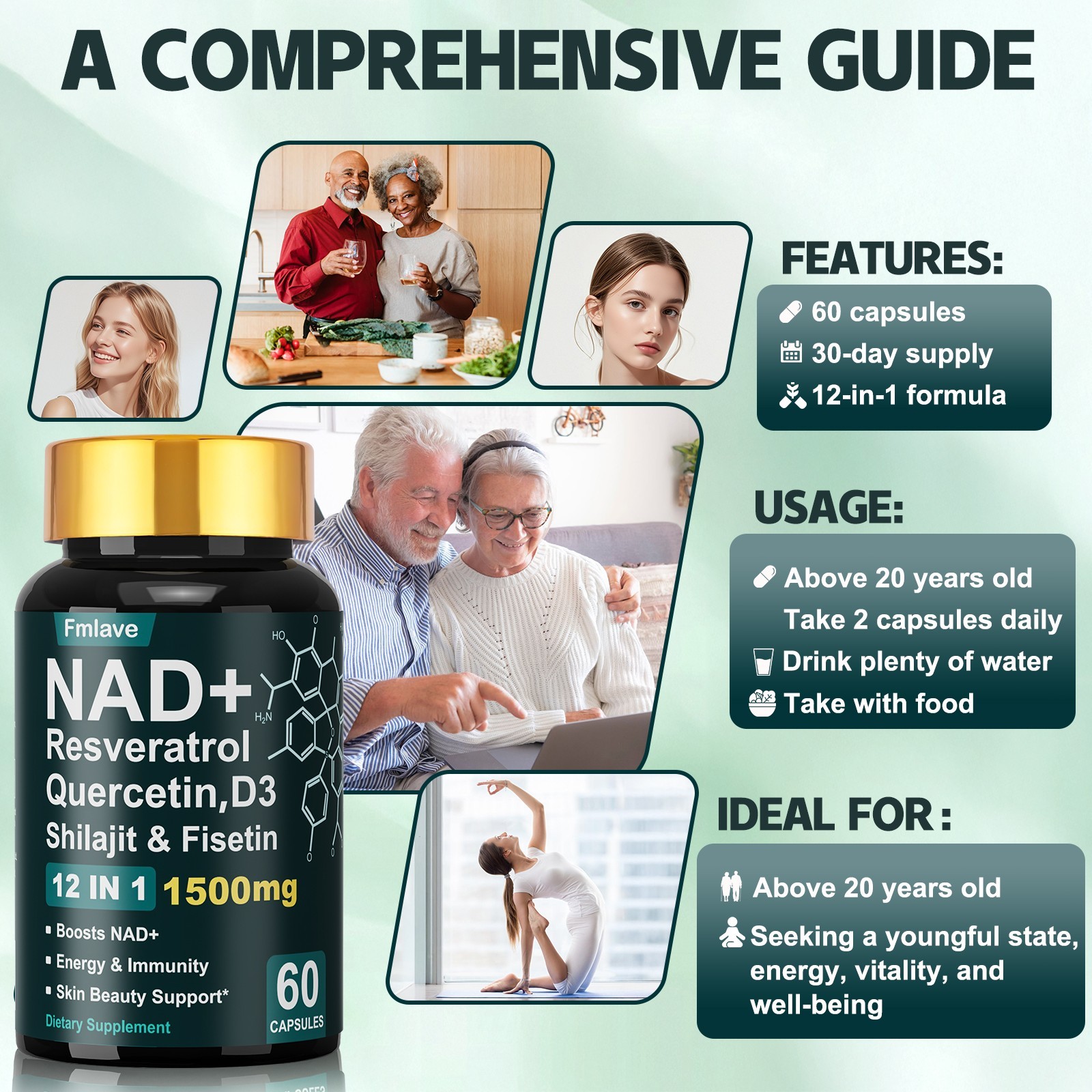 NAD+ Resveratrol Saw Palmetto Men’s Complex 90ct Cellular Energy Prostate Health