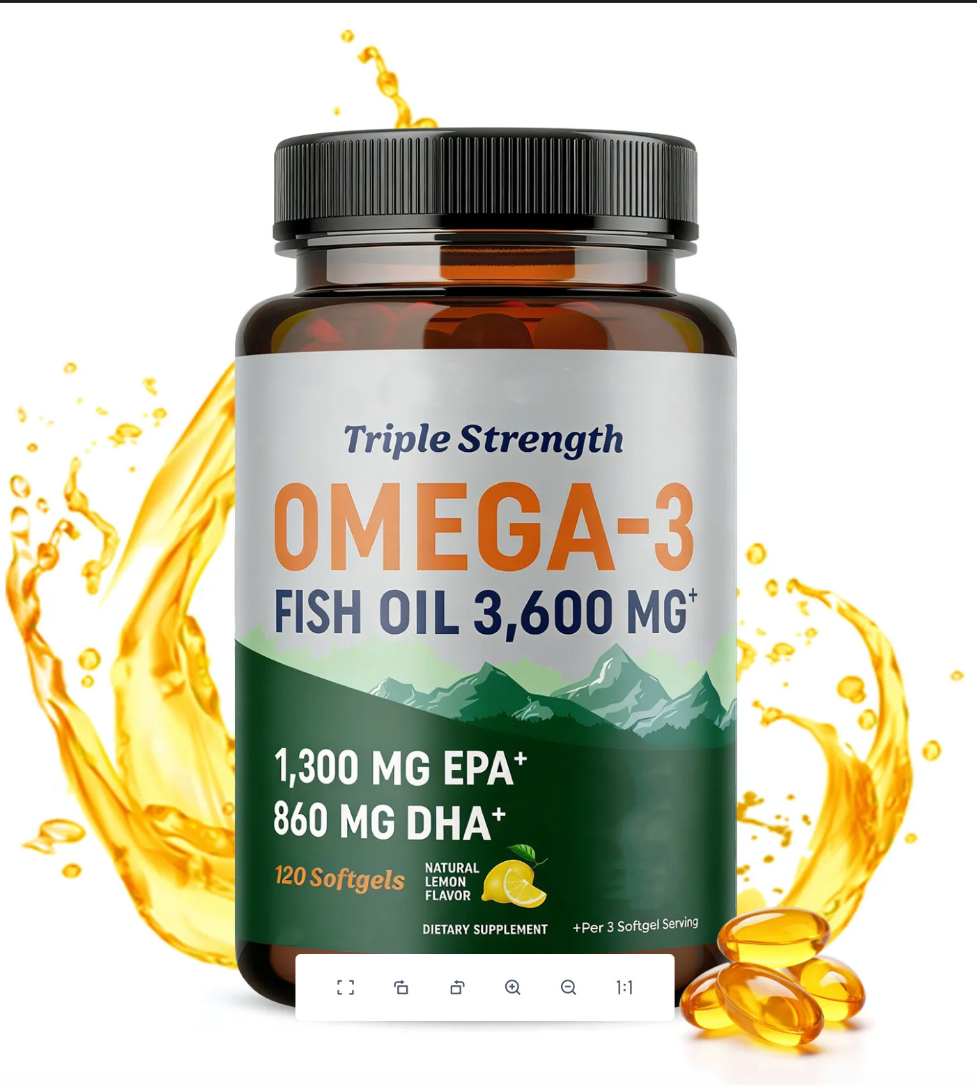 Triple Strength Omega 3 Fish Oil 3600mg Lemon 1300 EPA 860 DHA 120 Softgels