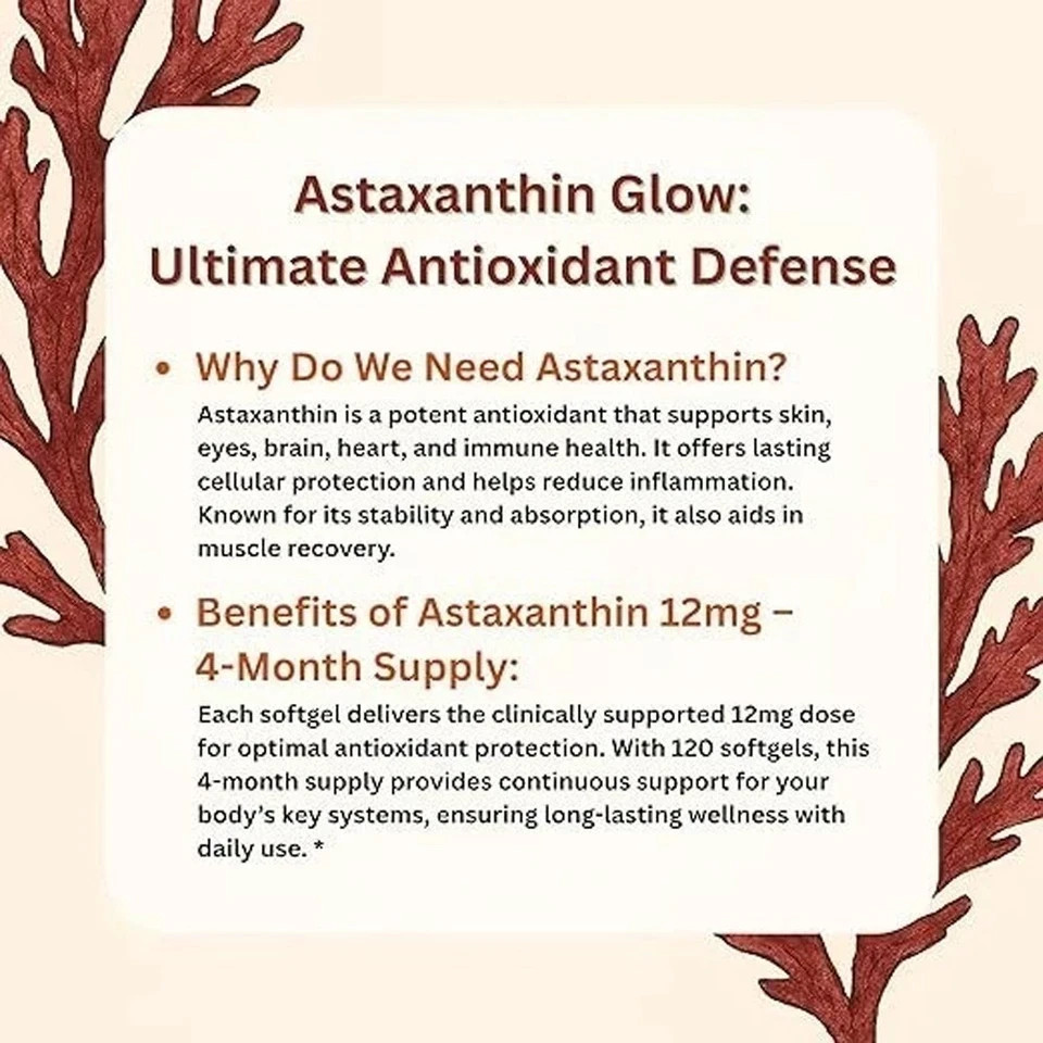 1 Pack Astaxanthin 12mg, 120 Softgels, 4 Month Supply NEW