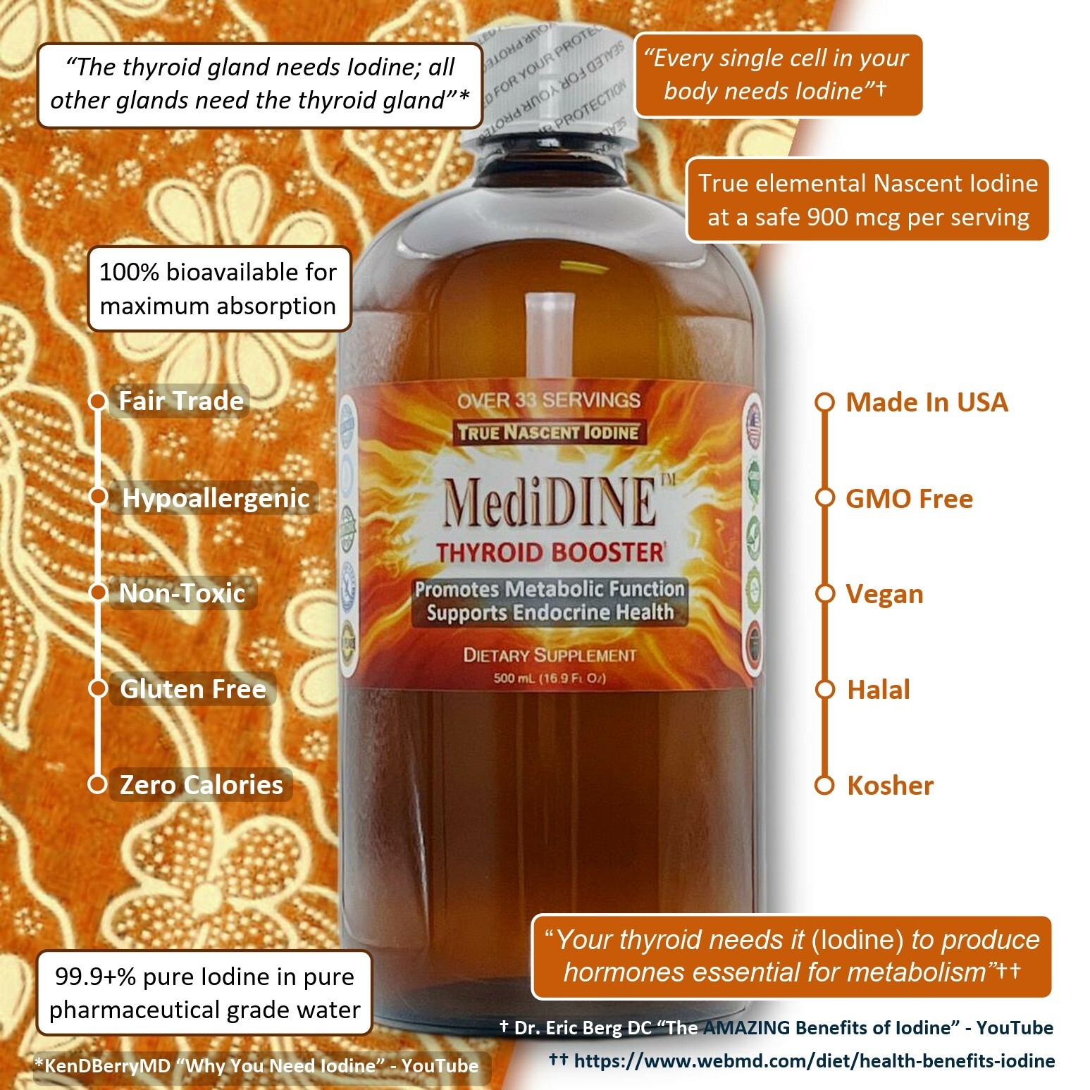 MediDINE™ Thyroid Booster True Nascent Free Elemental Iodine I2 Nutrient: 5 Gal