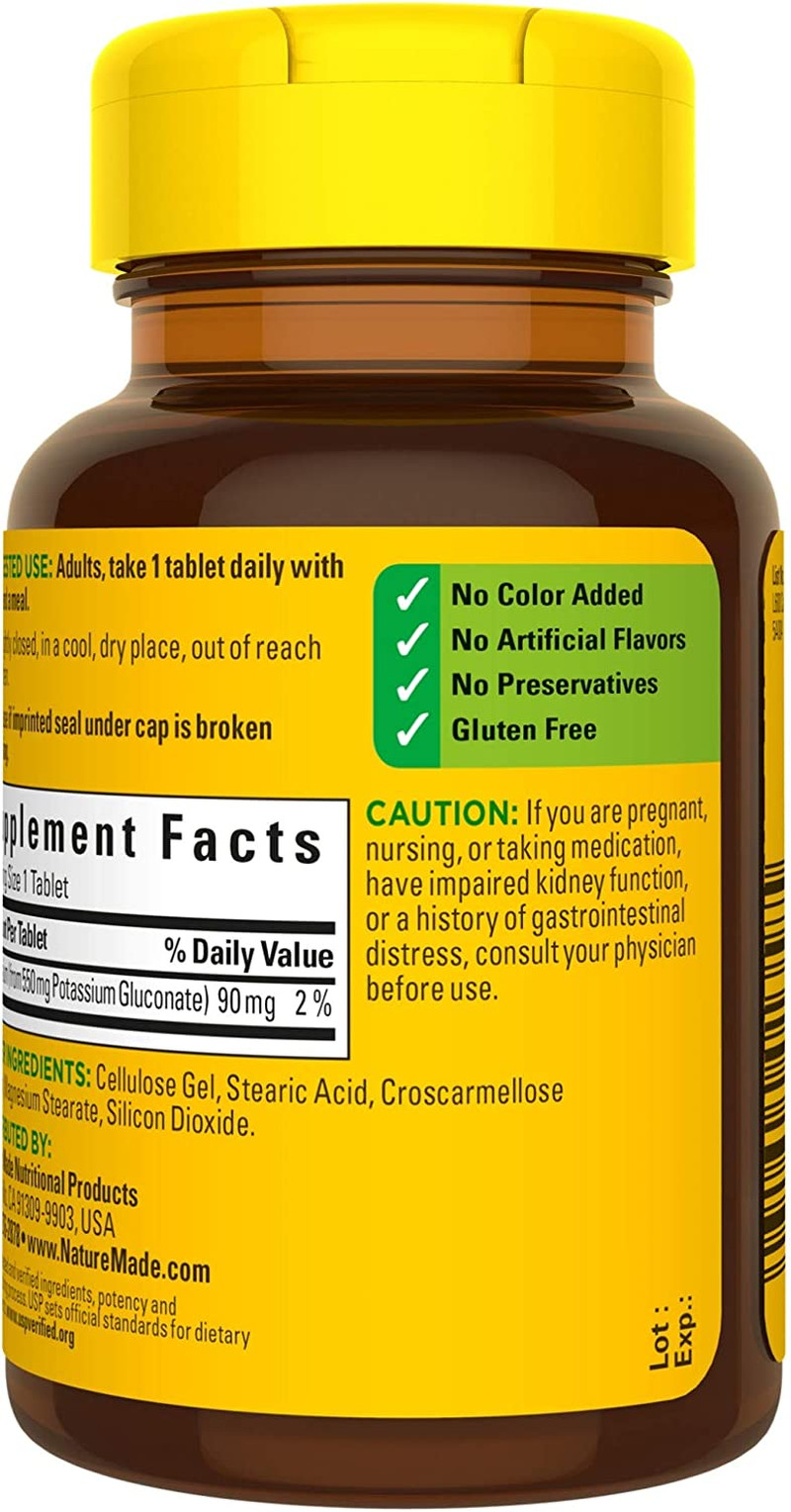 Nature Made Potassium Gluconate 550 mg, Supplement for Heart Health, 100 Tablets