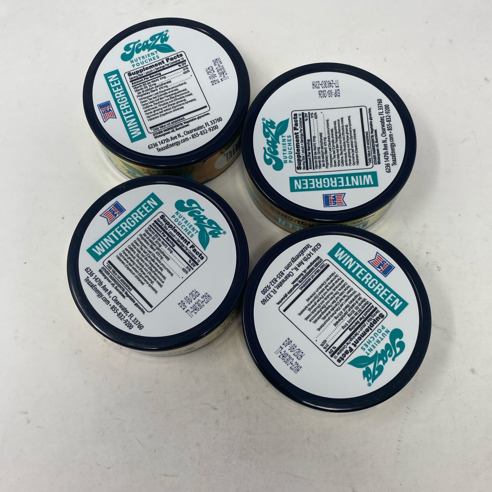 TeaZa Wintergreen Energy Pouches 10ct Cans (4-Pack) Caffeinated