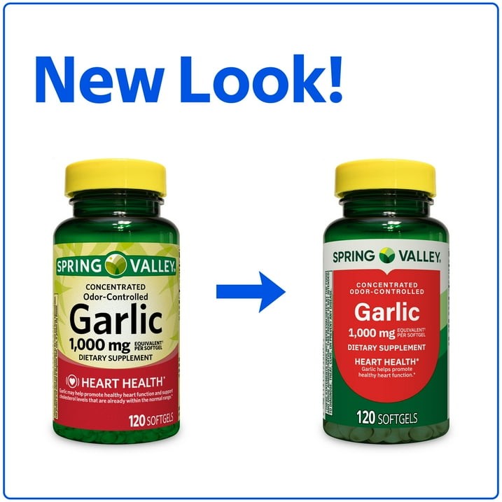 Spring Valley Odor-Control Garlic Softgels 1000 mg, Heart Health, 120 Count