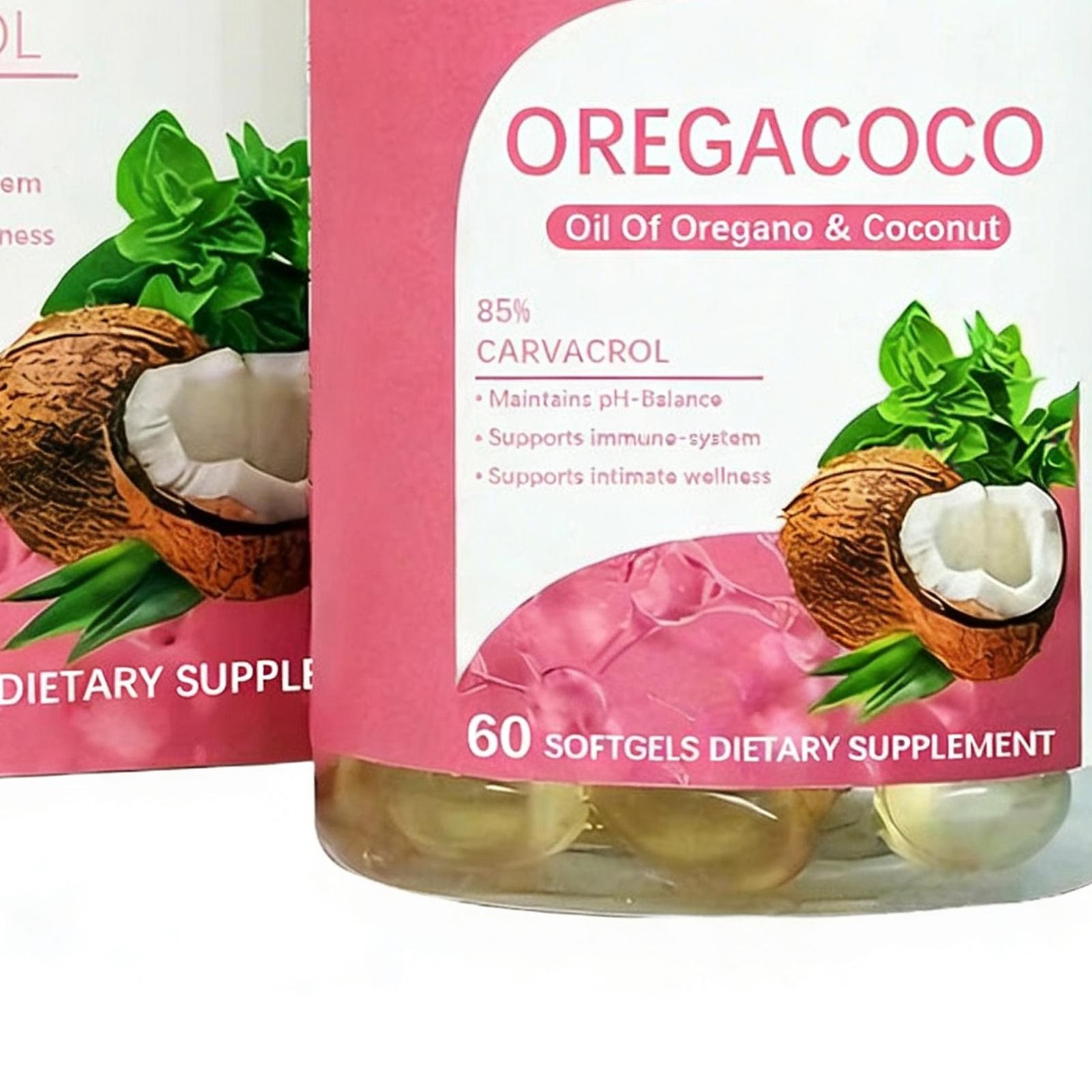 Premium Oregano Herbal 60ct Coconut Oil Softgels OregaCoco Supplement