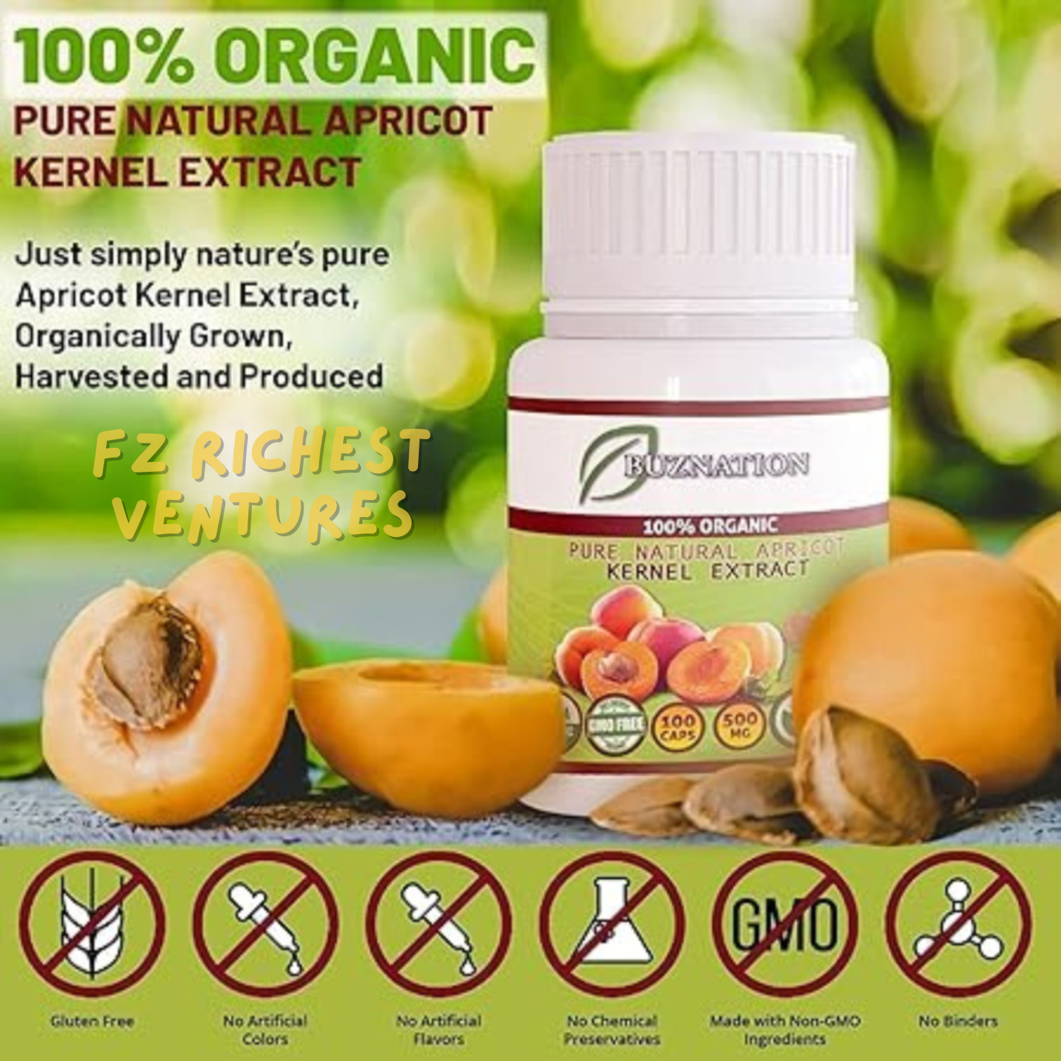 Apricot Extract Boosts Metabolism & Healthy Skin Organic 100 Caps 500mg FREESHIP