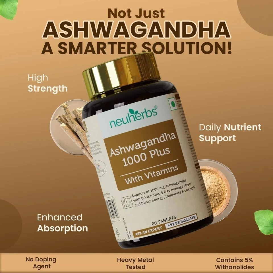 Ashwagandha 1000mg Tablets | Manage Anxiety & Stress Relief | (Pack of 2) M696