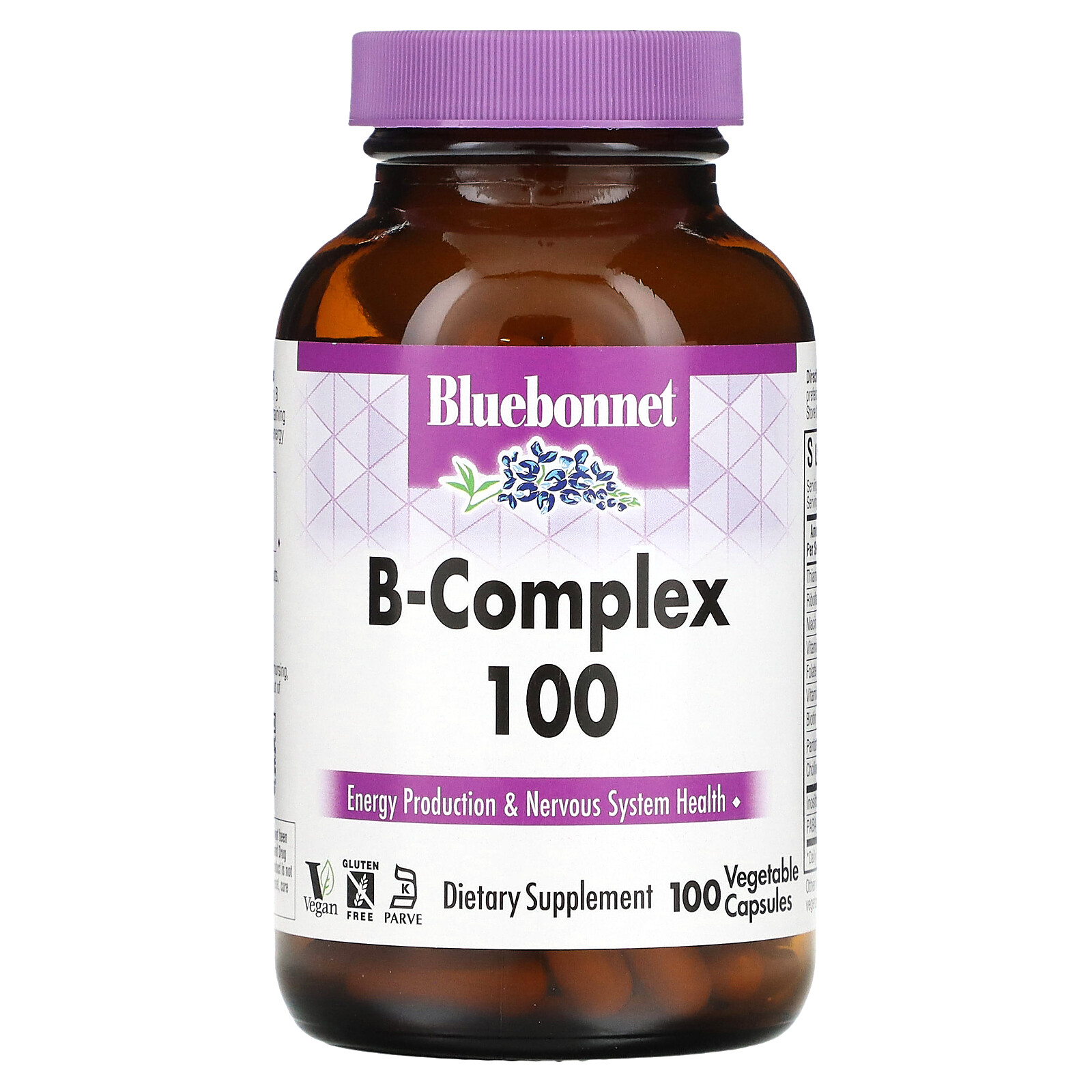 Bluebonnet Nutrition B-Complex 100 100 Veggie Caps Egg-Free, Fish Free,