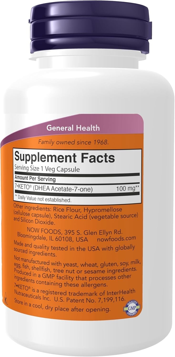 Now Foods 7-Keto 100 mg 120 Veg Capsules GMP Quality Assured,Vegan,Vegetarian 3X