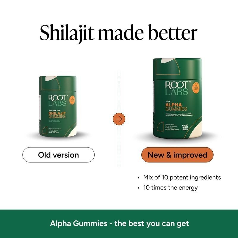 2 BOTTLES- Root Labs 10-1 Alpha Gummies |4K mg Pure Shilajit &KSM-66 |60 Gummies