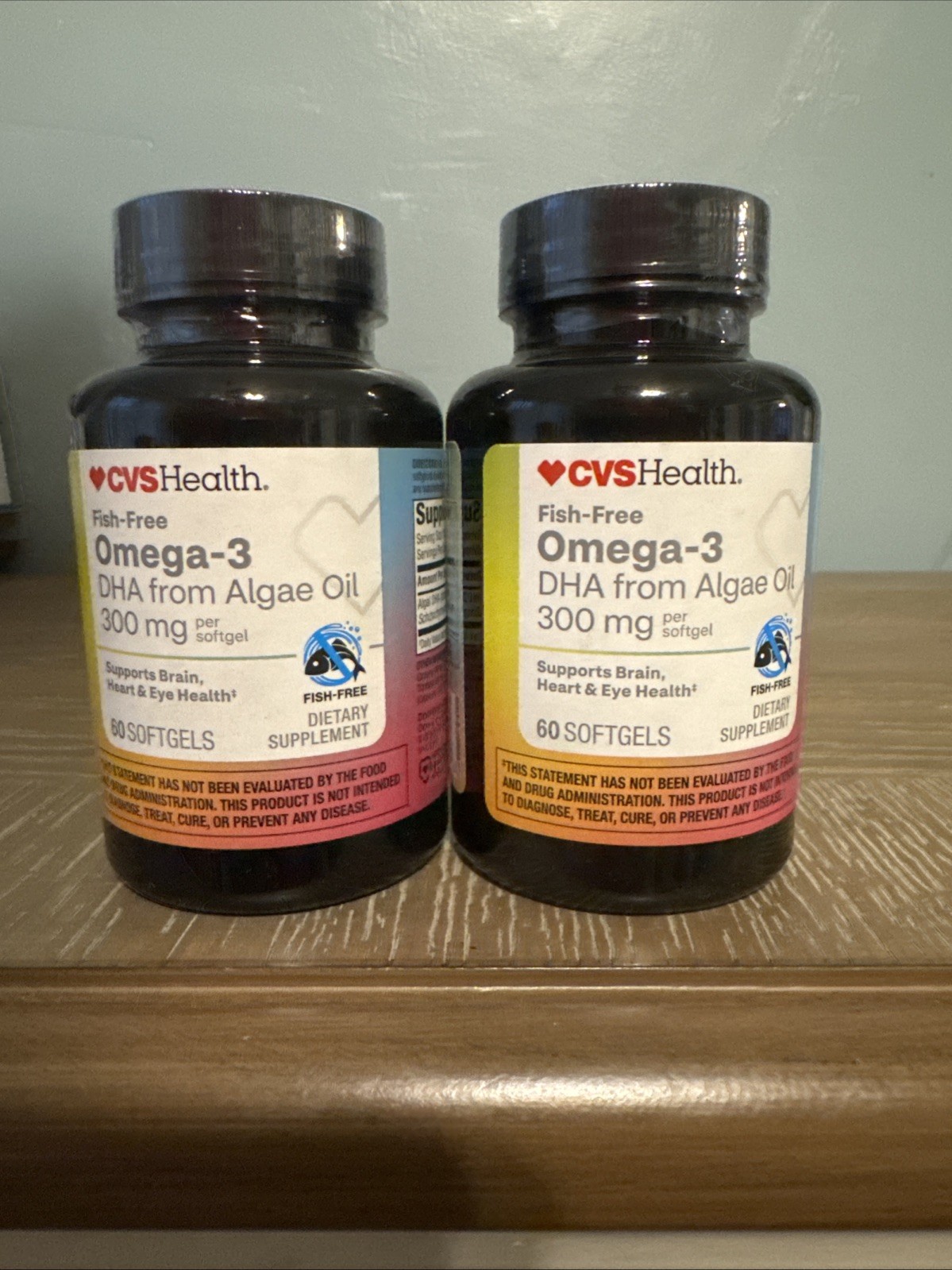 2 Pack! CVS health Omega-3 300mg From Algae Oil. 60 Softgels Each