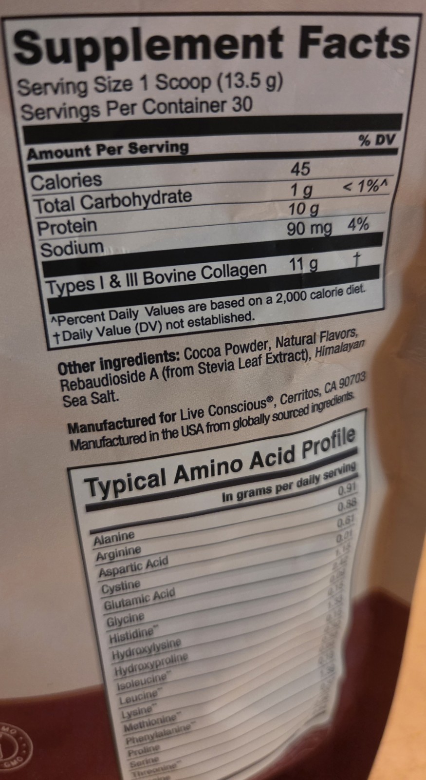 Live Conscious Collagen Peptides Chocolate 30 Servings – Sealed Bag – Exp 2/2027