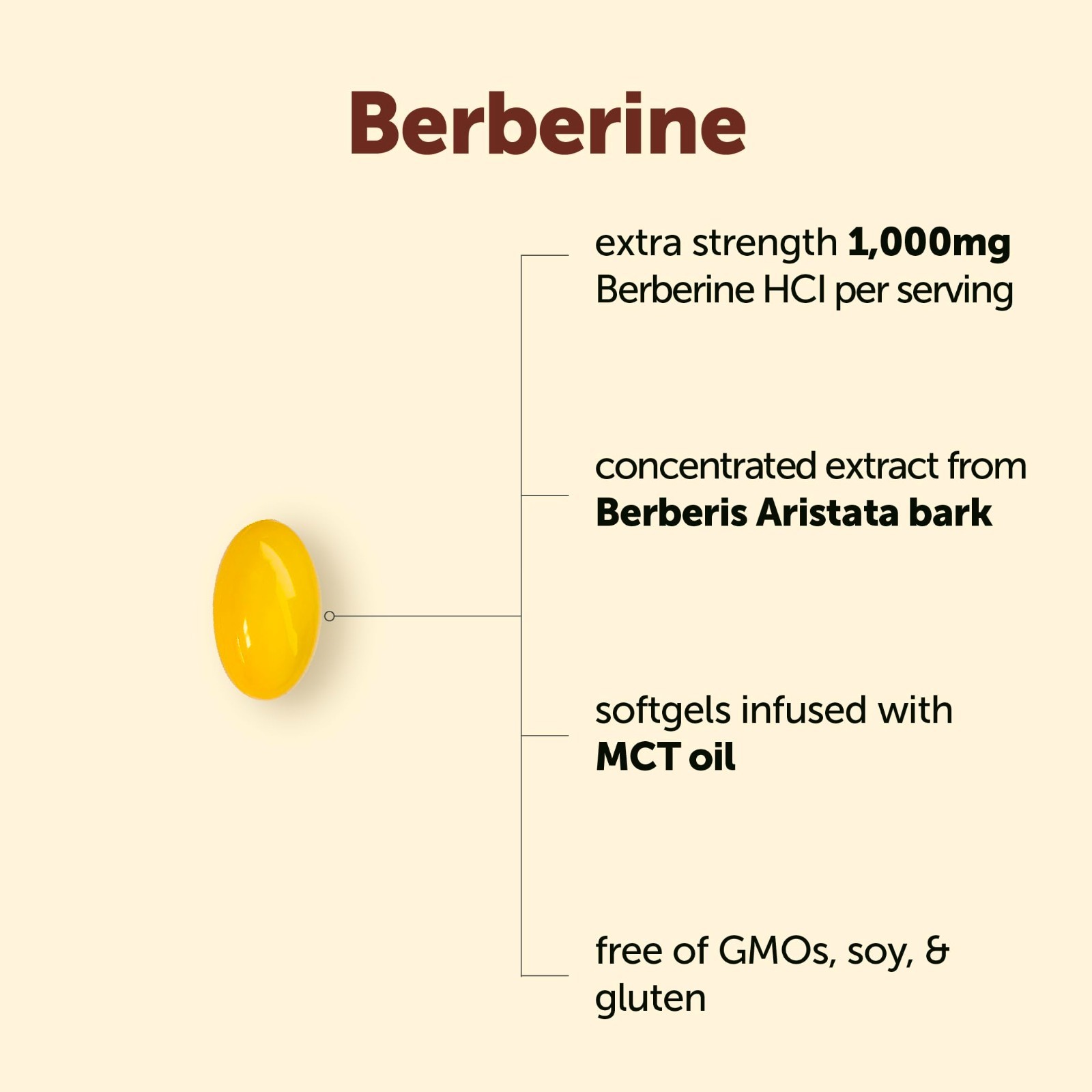 Berberine 1000mg with MCT Oil – 120 Softgels, Non-GMO, Gluten Free, No Soy
