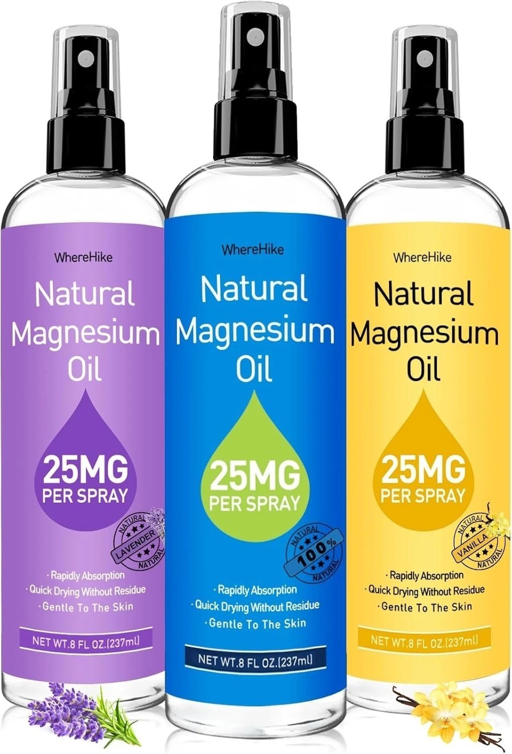 Magnesium Oil Spray – For Feet, Sleep & Muscle Relief, Vanilla/Lavender/Natural.