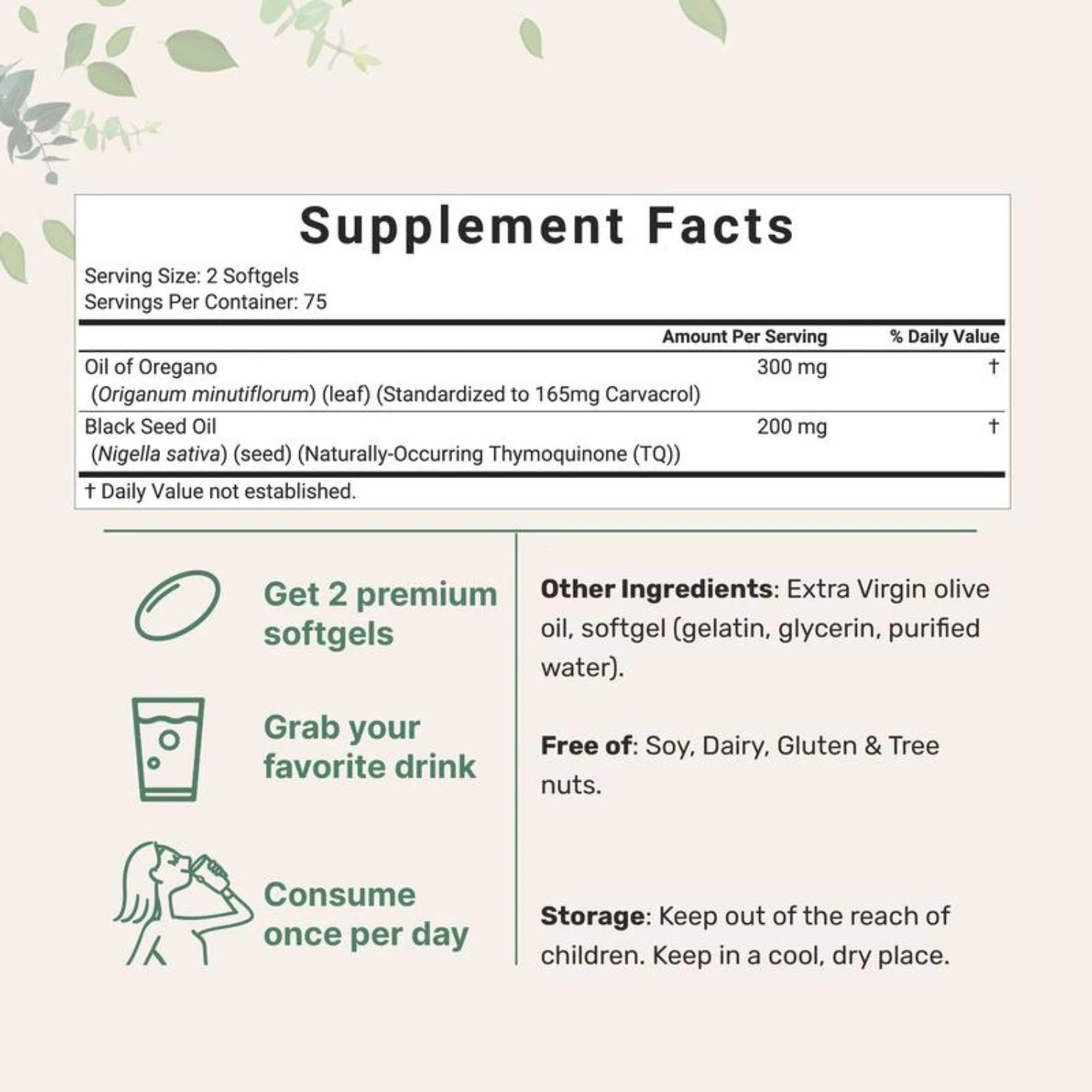 2 in 1 Oil of Oregano & Black Seed Softgels Count with Carvacrol,Immune Support