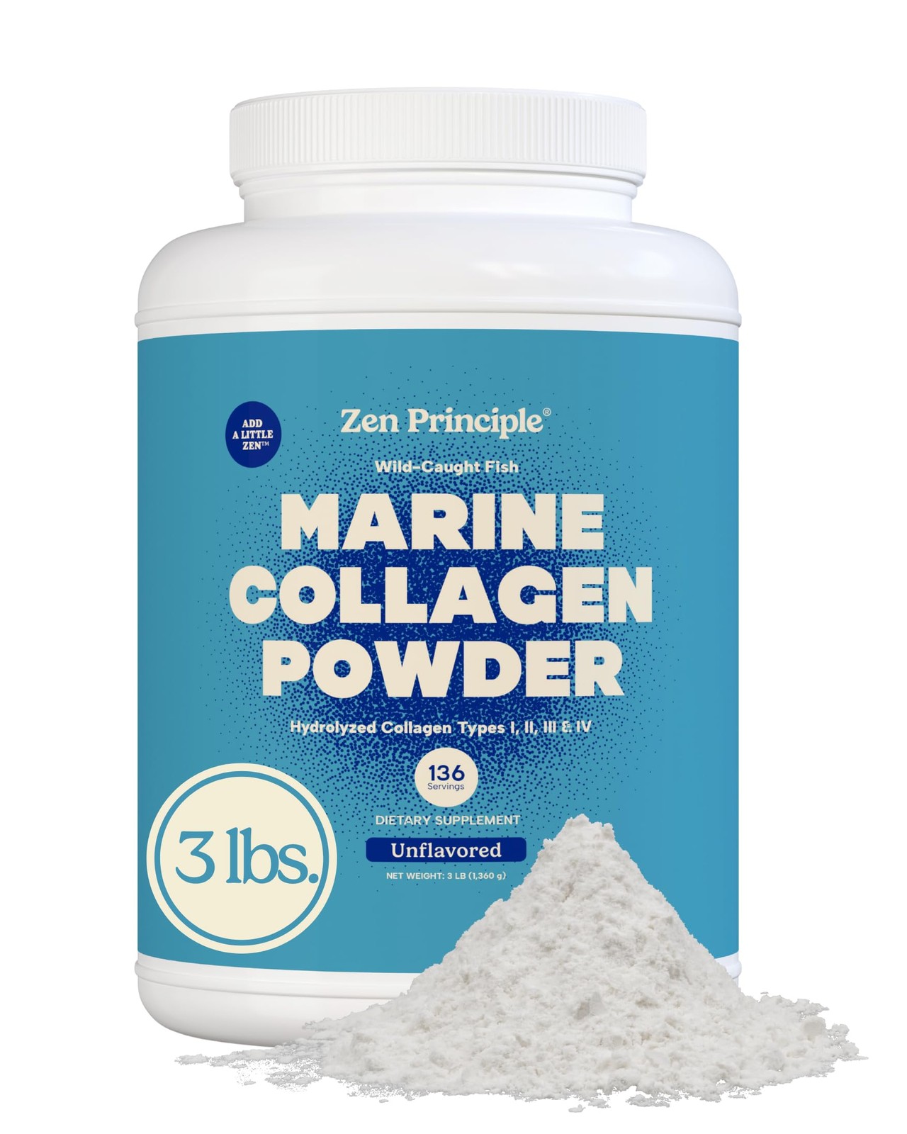 Marine Collagen Peptides Powder 3 lb Natural Hydrolyzed Types I II III IV Fish