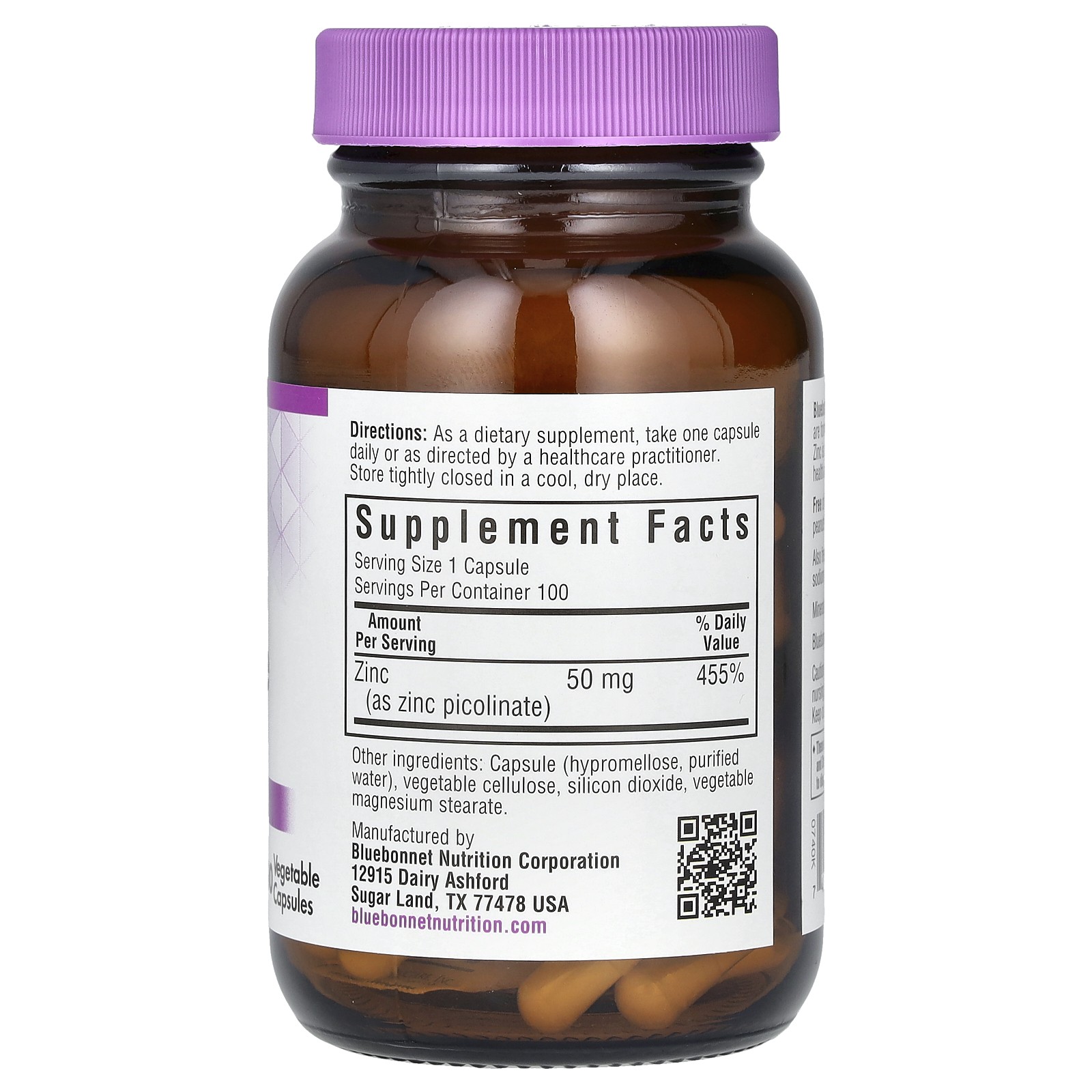 Bluebonnet Nutrition Zinc Picolinate 50 mg 100 Veggie Caps Egg-Free, Fish Free,
