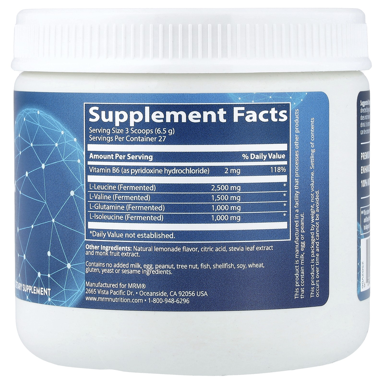 MRM BCAA G Lemonade 0 396 lbs 180 g GMP Quality Assured, Vegan
