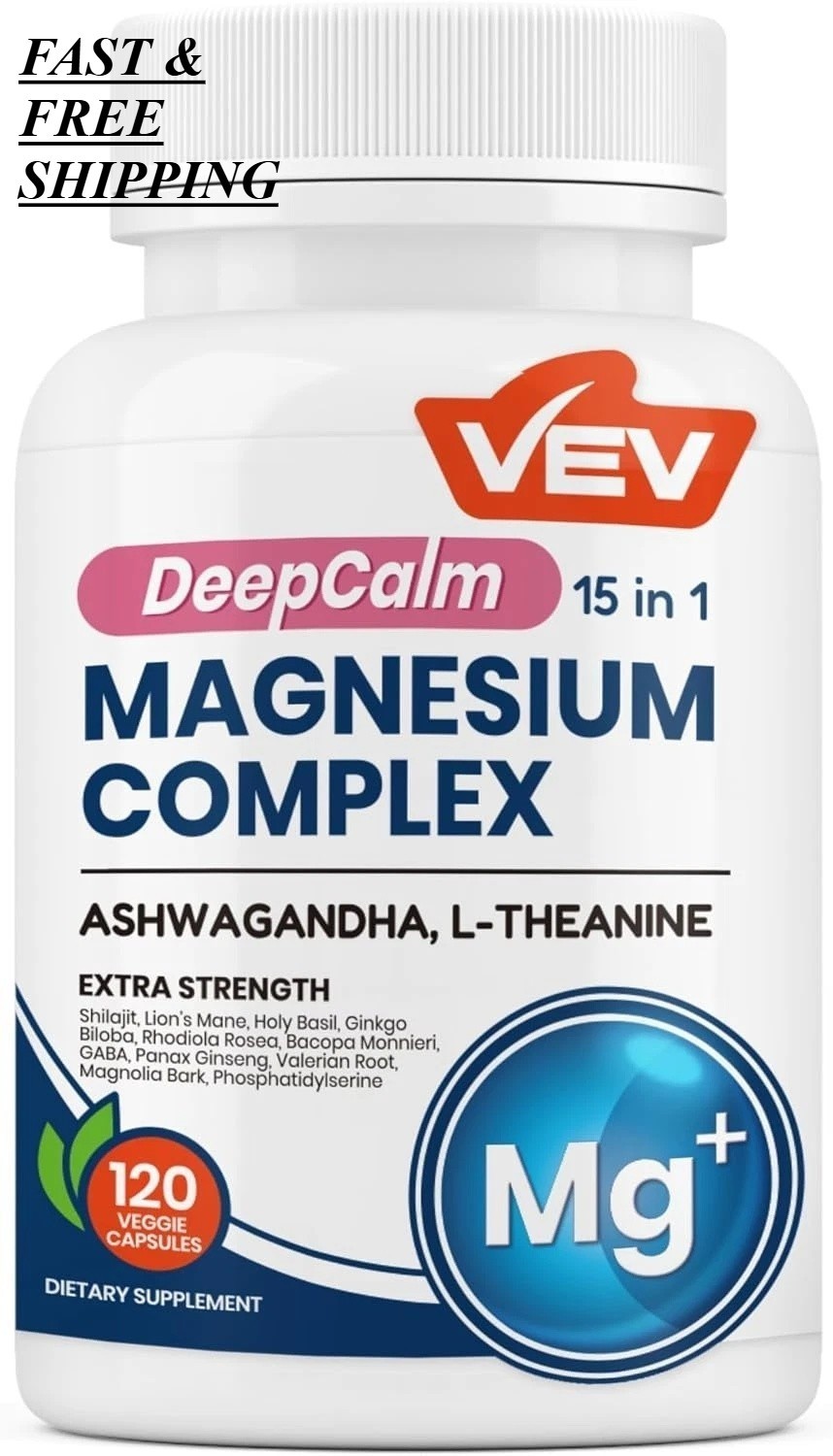 2 BOTTLES-NEW VEV DeepCalm 15 in 1 Magnesium Glycinate&Citrate Complex Capsules