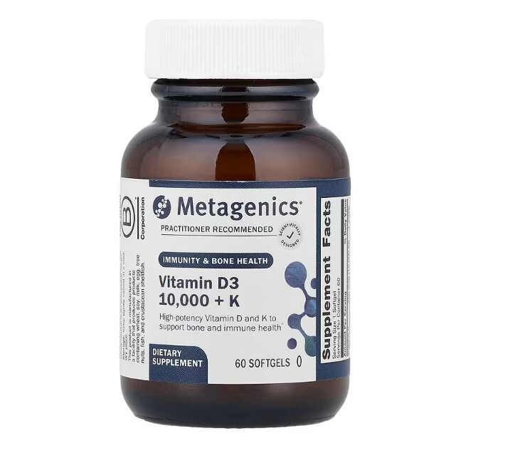 Metagenics, 2 PACK, D3 10,000 + K, 60 softgels each, High potency, bioavailable