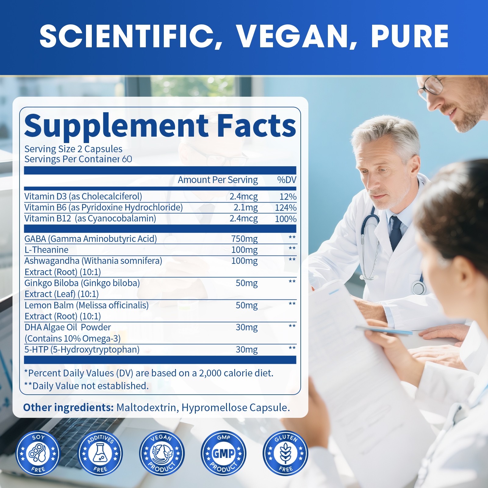 GABA 750mg | 120 Capsules Gamma Aminobutyric Acid Supplement Stress Relief