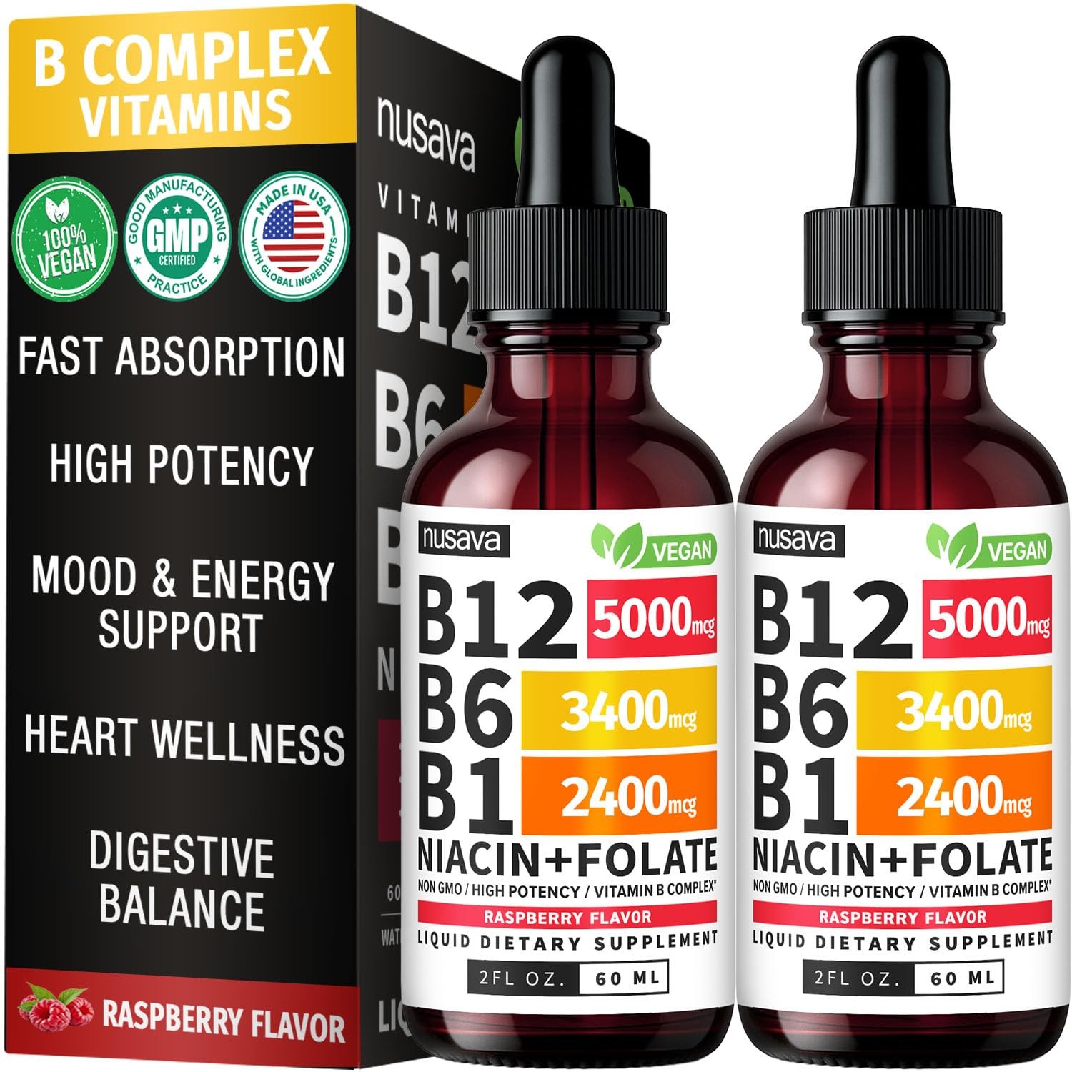 (2 Pack) Vitamin B12 and B6 Liquid Drops, Sublingual 2 Fl Oz (Pack of 2)