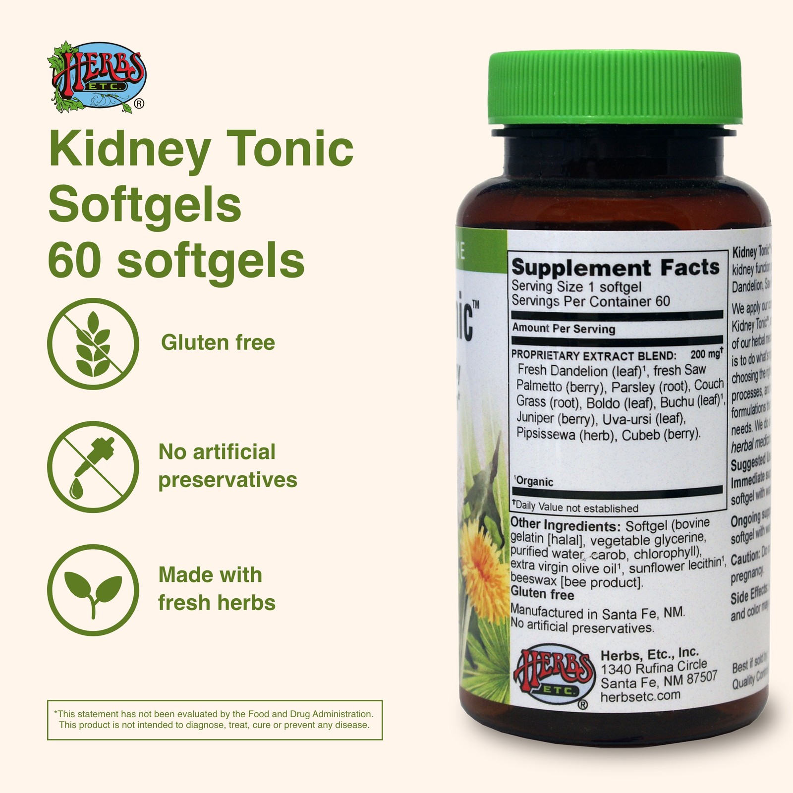 Kidney Tonic Herbs Etc. 60 count Softgel