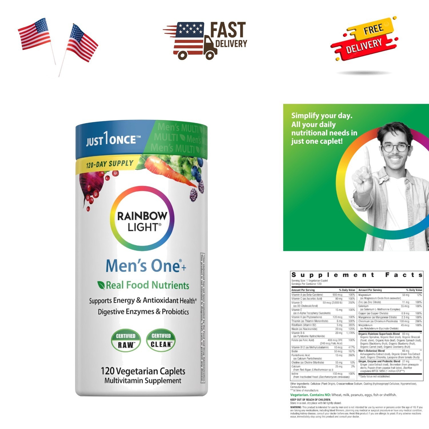 Rainbow Light Men’s One High Potency Multivitamin 120 Count Non GMO