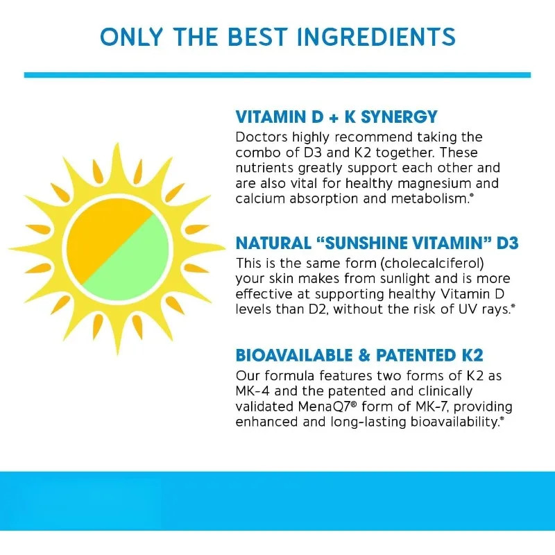 Vitamin D3 K2 Capsules (5000IU and 200mcg) – Dental Immune Health Support