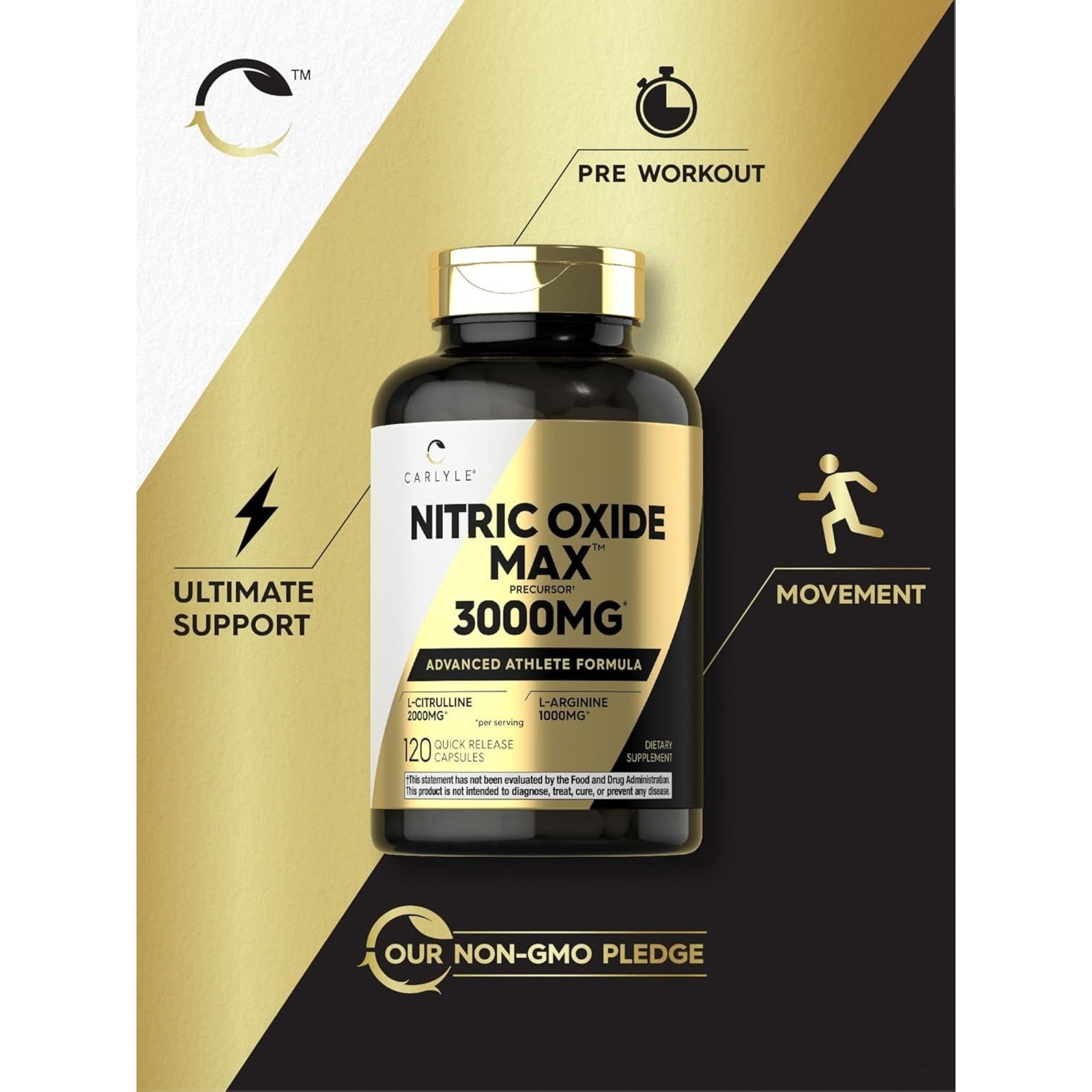 Nitric Oxide Supplement 3000mg 120 Capsules L-Arginine L-Citrulline Men Women