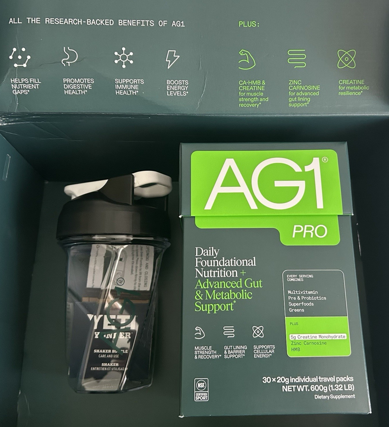AG1 PRO Athletic Greens Kit- 30 Travel Packs + YETI Shaker Bottle
