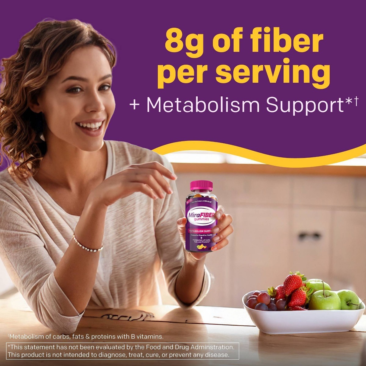 MiraFIBER Gummies from The Makers of MiraLAX, 8g of Daily Fiber Per Serving,72ct