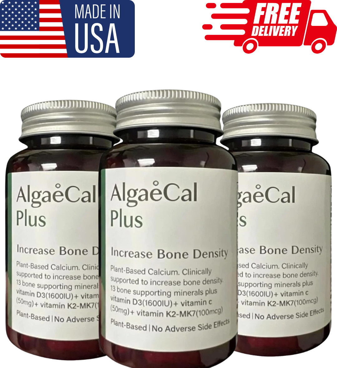 Pack of 3 AlgaeCal Plus Stronger Bones Dietary Supplement Algae Cal 120Ct