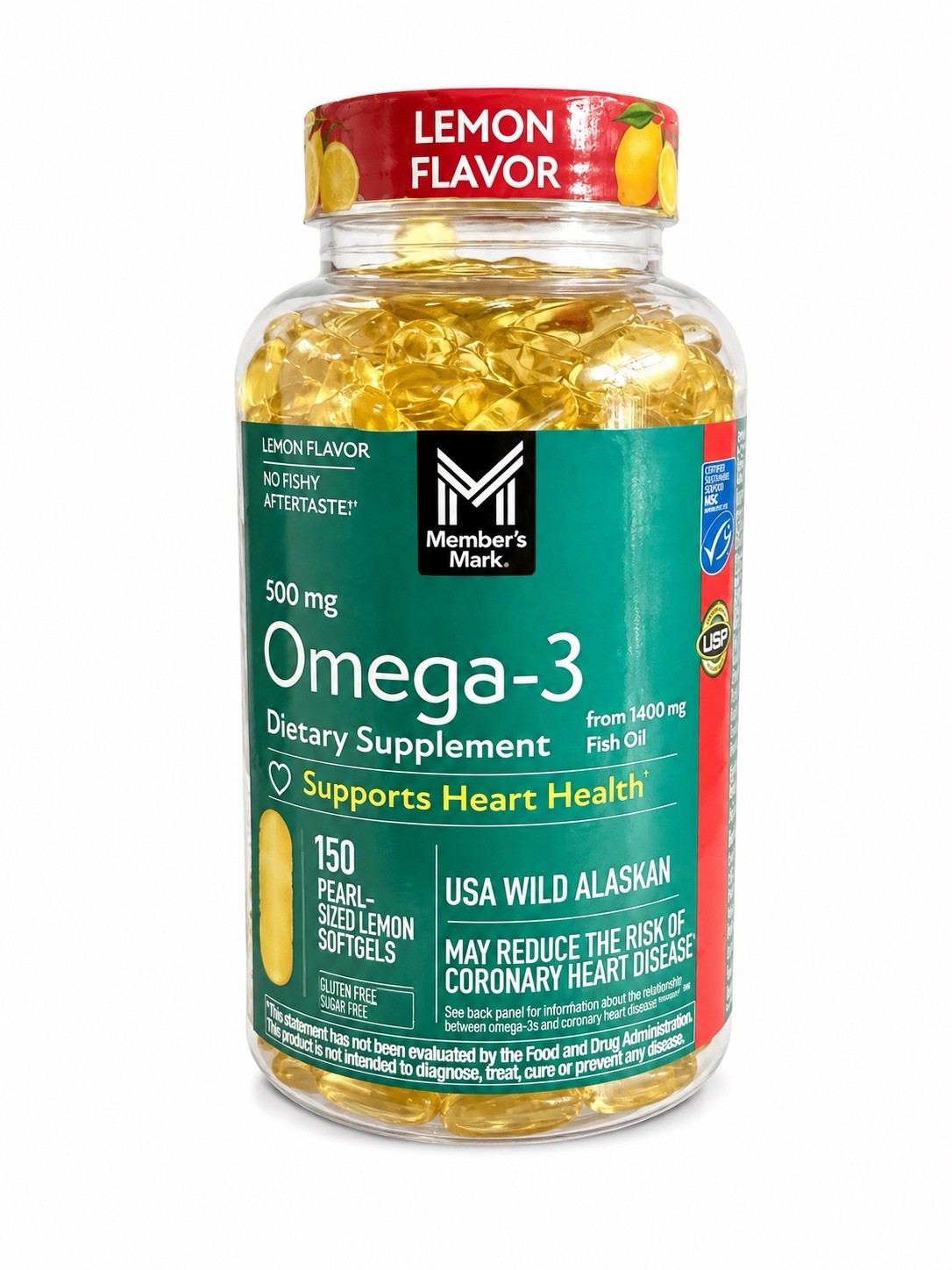 Member’s Mark Omega-3 Fish Oil 500mg 150 Lemon Softgels Heart Health USA