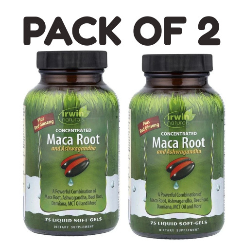 Irwin Naturals Maca Root and Ashwagandha Liquid Softgels, 75 Ct PACK OF 2