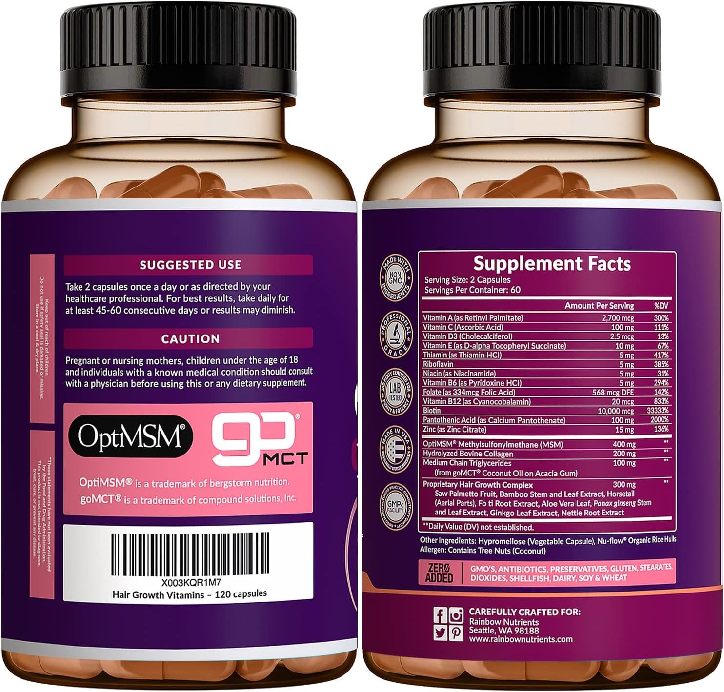 Hair Growth for 120 | 10,000Mcg, Women Collagen, Biotin Vitamins others capsules