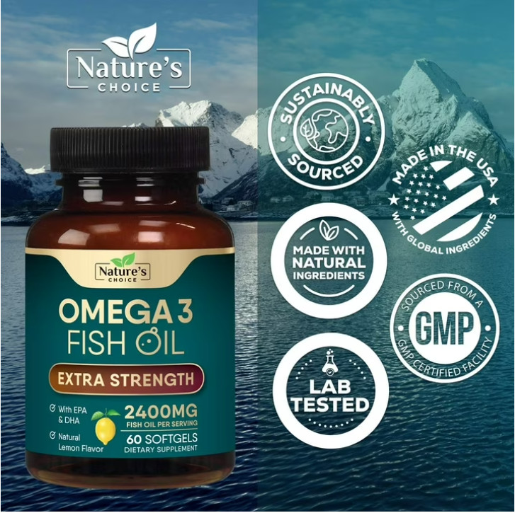 Triple Strength Omega 3 Fish Oil Supplement 2400 mg – EPA & DHA Fish Oil Omega 3