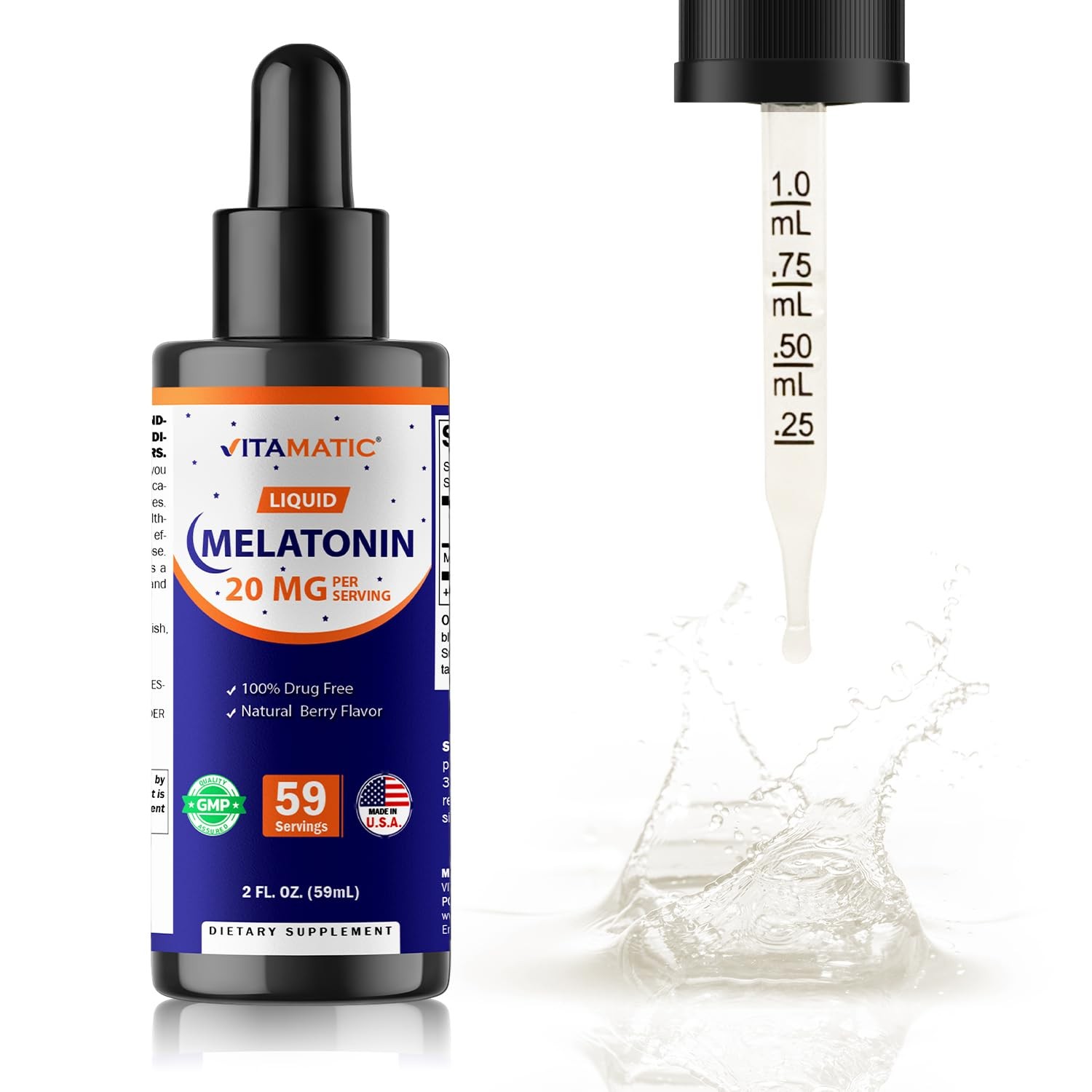 Vitamatic 2-Pack Melatonin 20mg Liquid Drops – 2 fl oz 2 Fl Oz (Pack of 2)