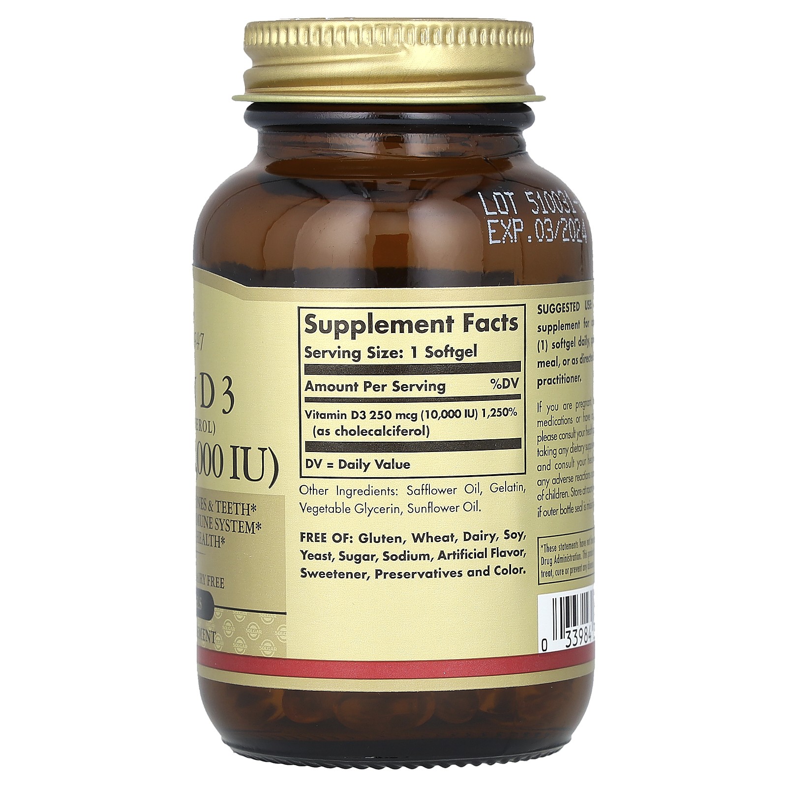 Vitamin D3 (Cholecalciferol), 250 mcg (10,000 IU), 120 Softgels