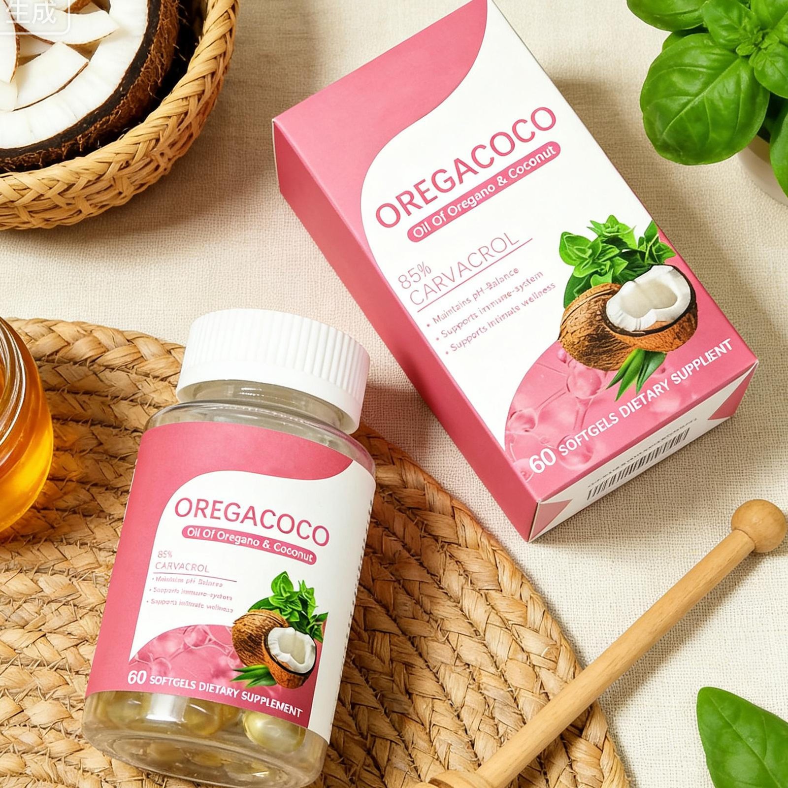 Oregano Softgels Oil Coconut Herbal Supplement Oregano Coconut 60ct OregaCoco