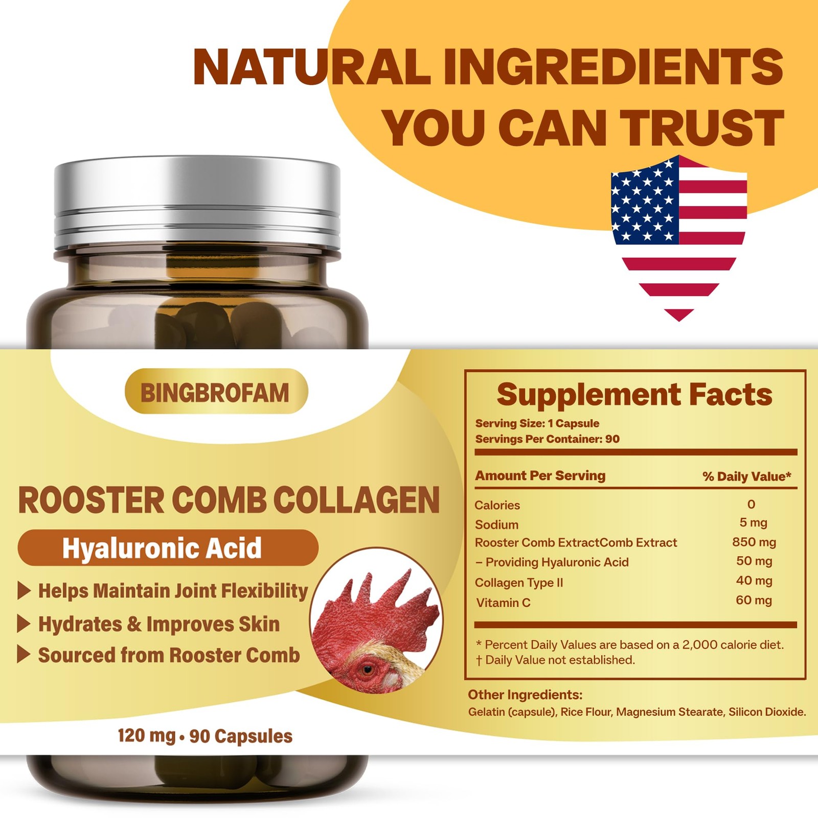 QIFEISHANKA Rooster Comb Collagen, Natural Hyaluronic 1 Count (Pack of 60)