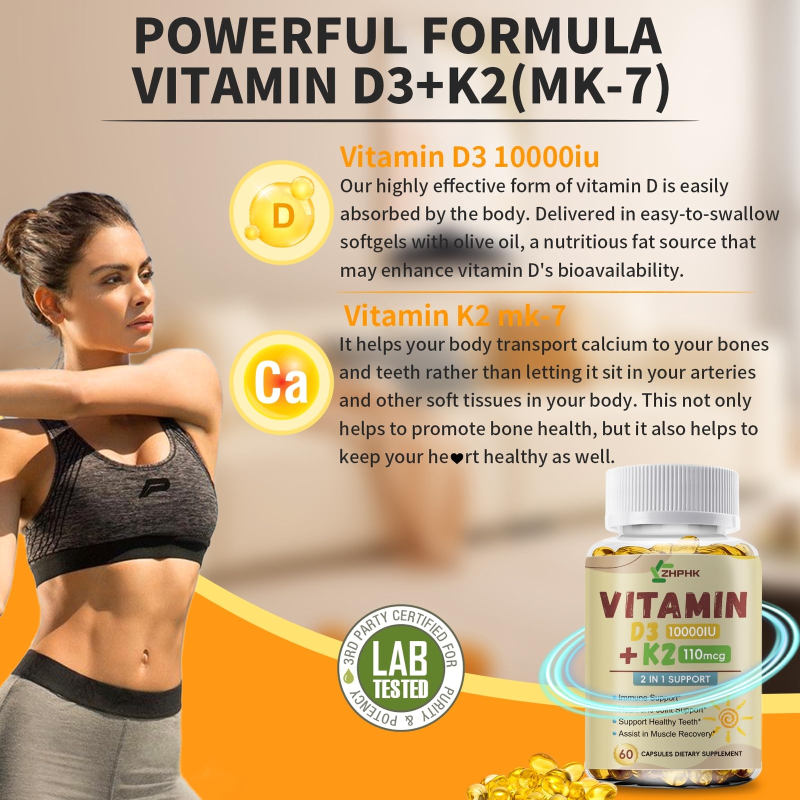 Advanced Vitamin D3 K2 Capsules – Extra Strength D3 K2 Supplements with 10000 IU