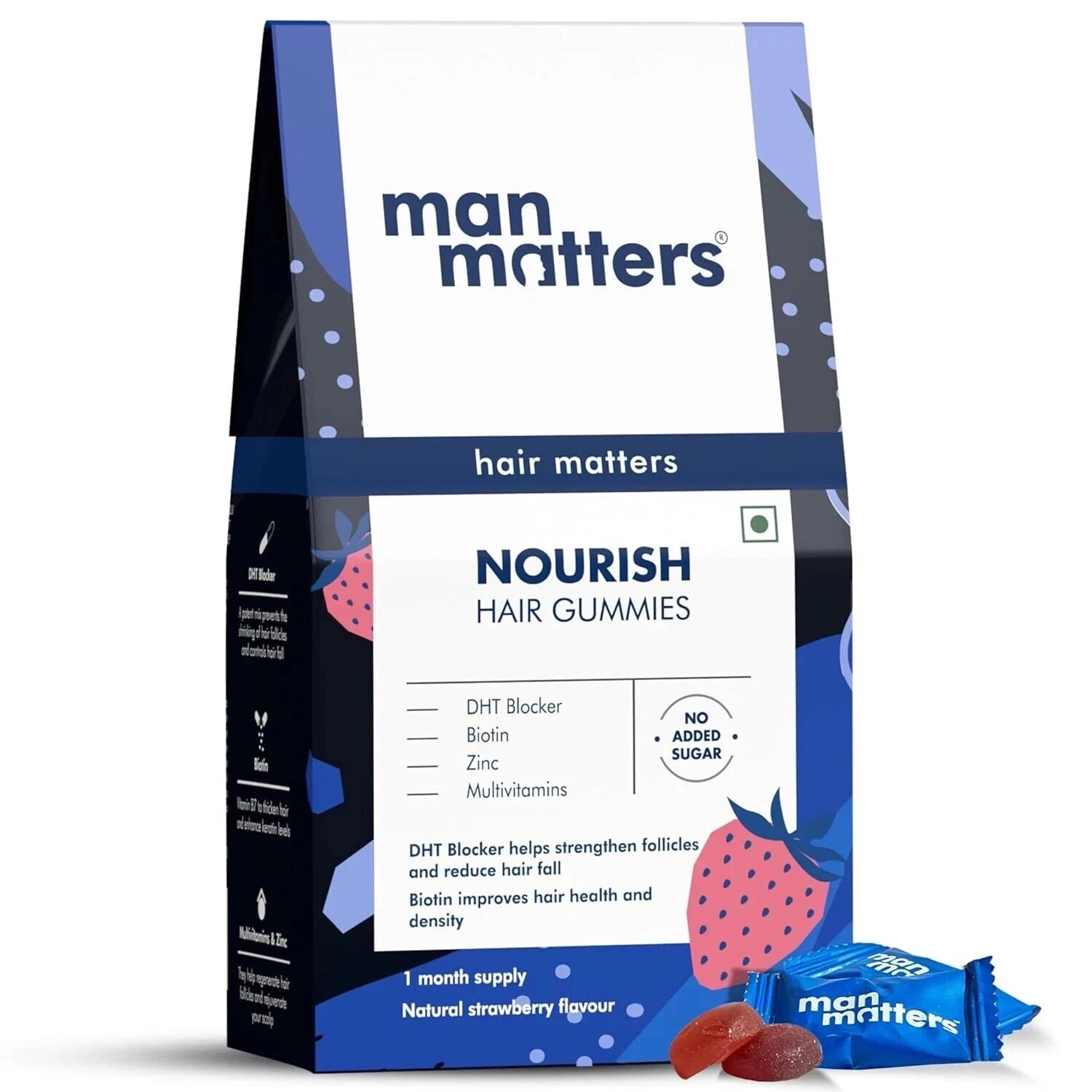 Man Matters Biotin Hair Gummies (30N) With Biotin, DHT Blockers vit A, C, E,